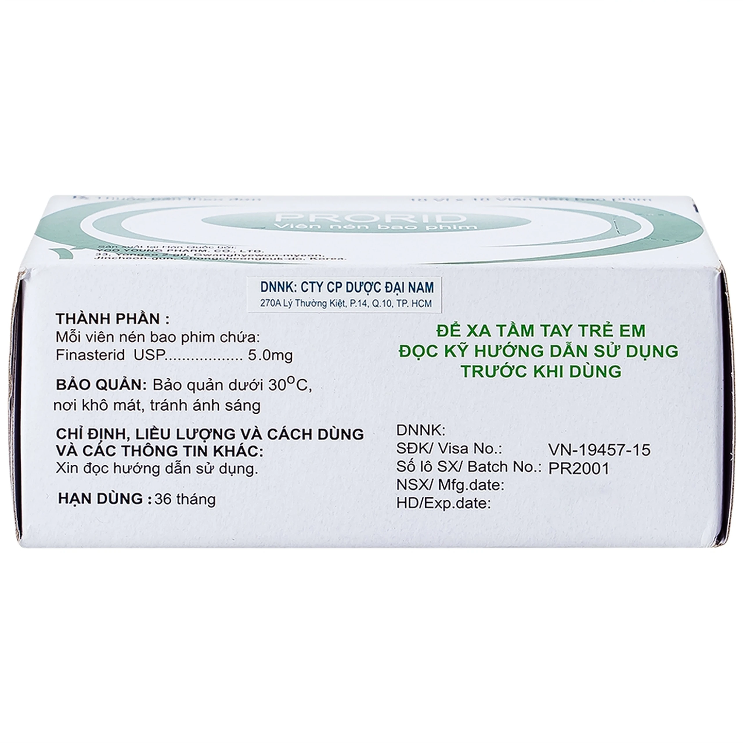 Thuốc Prorid 5mg Yoo Young điều trị tăng sản tuyến tiền liệt lành tính (10 vỉ x 10 viên)
