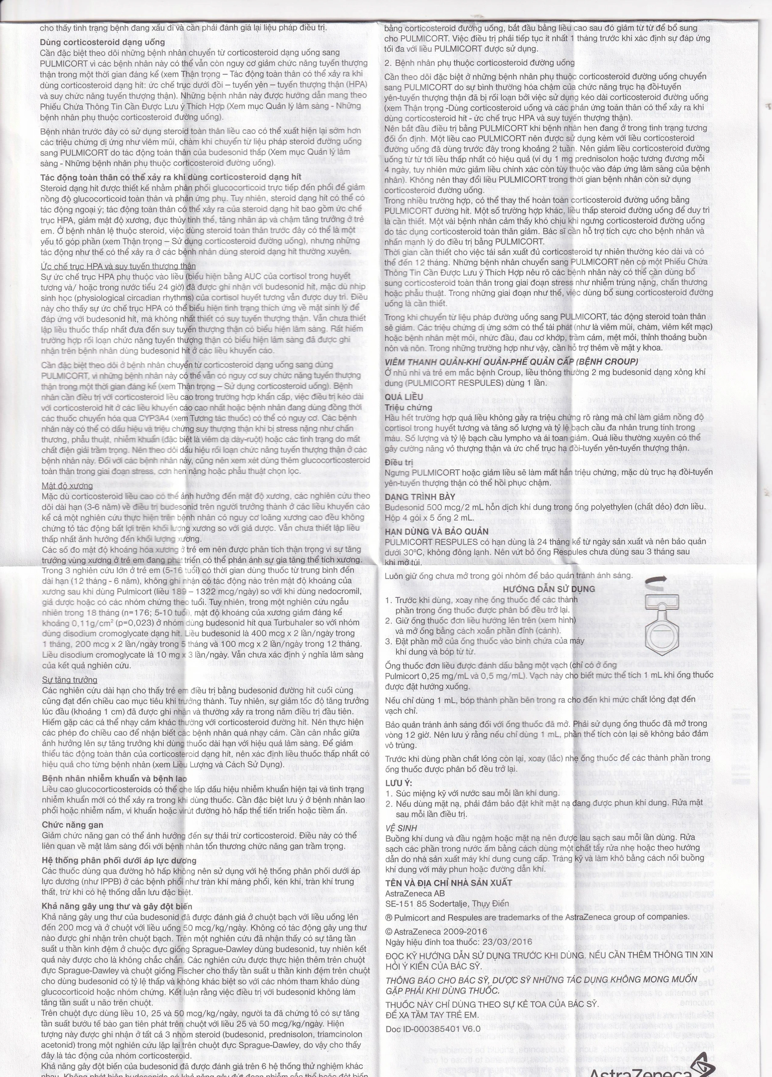 Khí dung Pulmicort Respules Astra điều trị hen phế quản (20 ống x 2ml) 