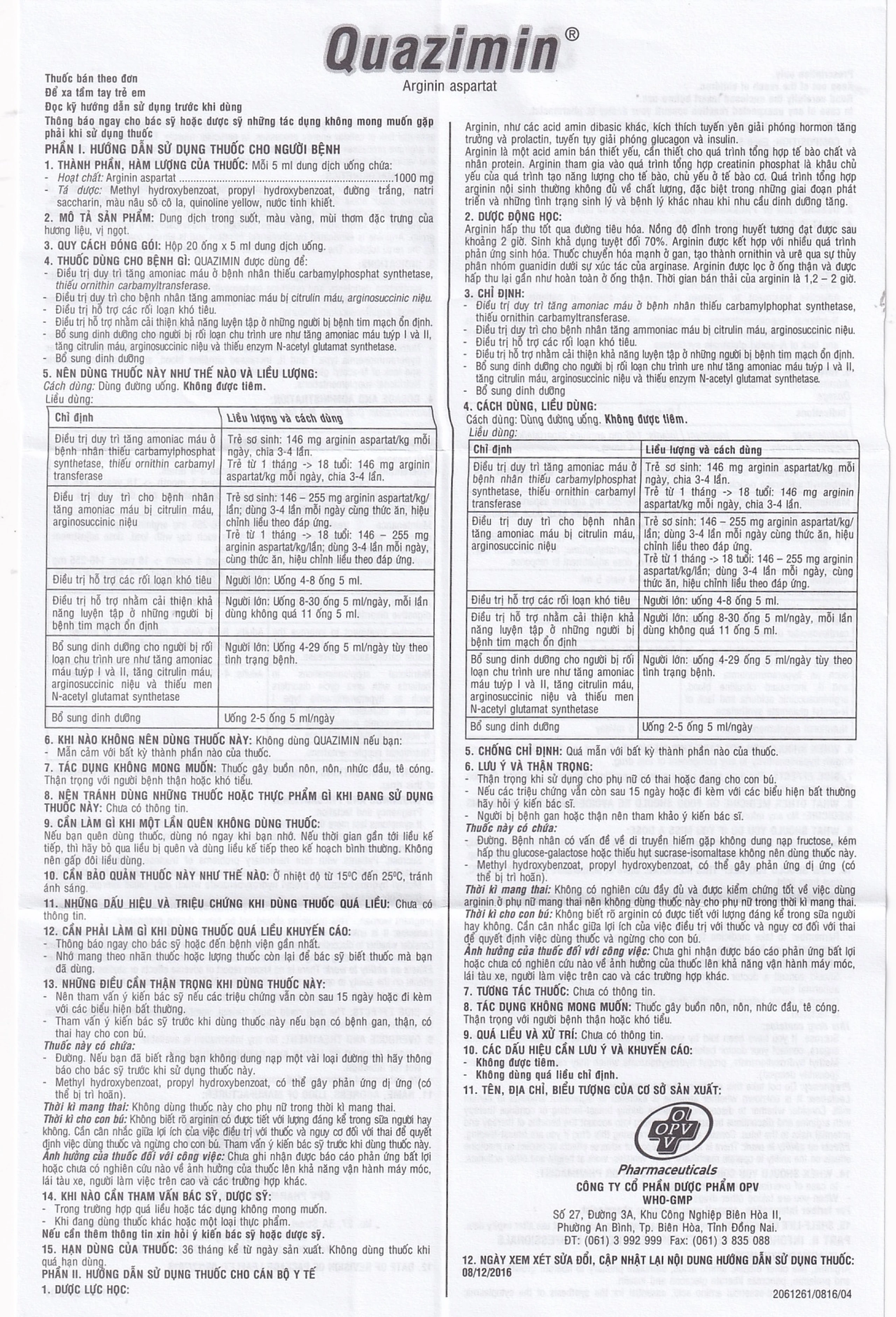 Siro Quazimin OPV điều trị triệu chứng suy nhược chức năng (4 vỉ x 5 ống x 5ml)