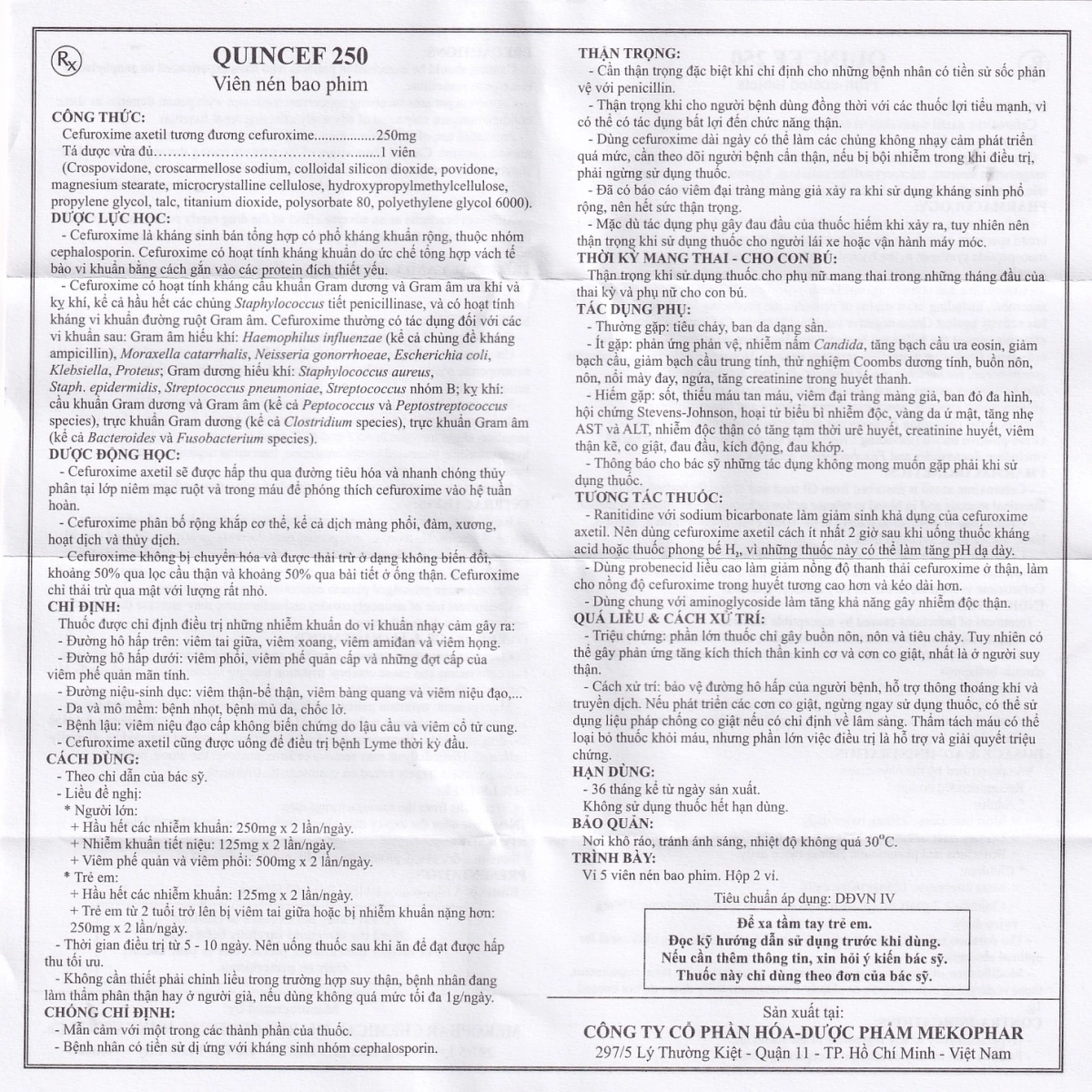 Thuốc Quincef 250 Mekophar điều trị viêm tai giữa, viêm xoang (2 vỉ x 5 viên)