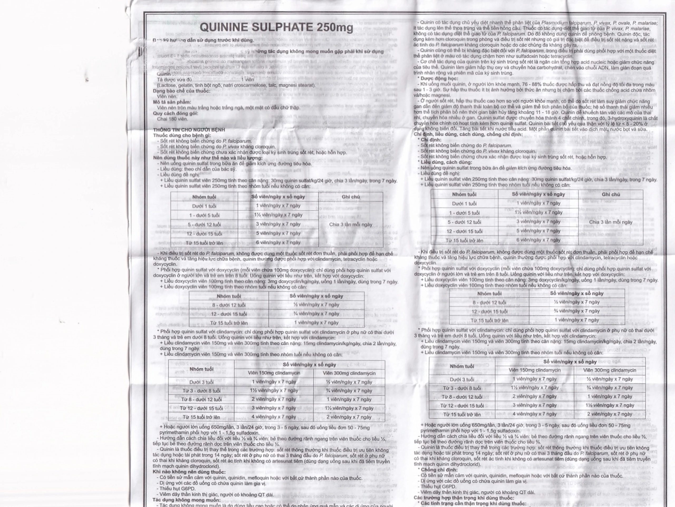 Thuốc Quinine Sulphate 250mg Mekophar điều trị sốt rét (180 viên)