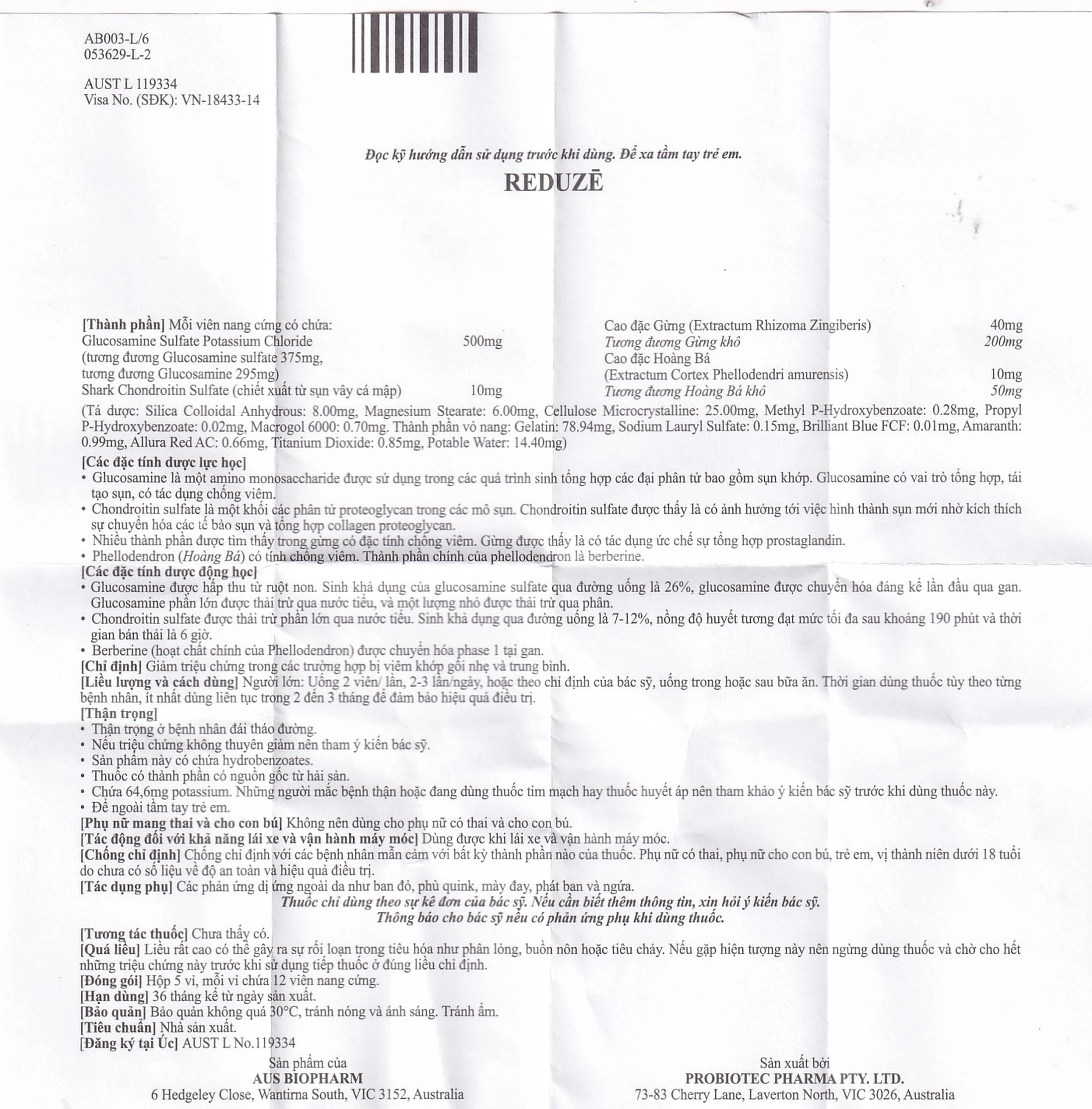 Thuốc Reduze Aus Biopharm giảm viêm khớp gối nhẹ và trung bình (5 vỉ x 12 viên)
