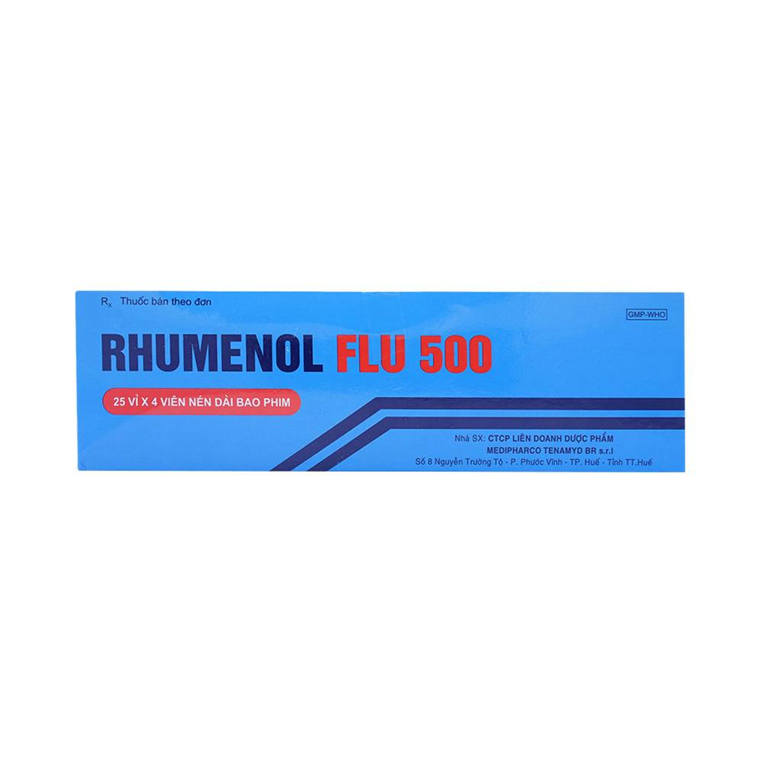 Thuốc Rhumenol Flu 500 Medipharco điều trị đau đầu, sốt từ nhẹ đến vừa (25 vỉ x 4 viên)