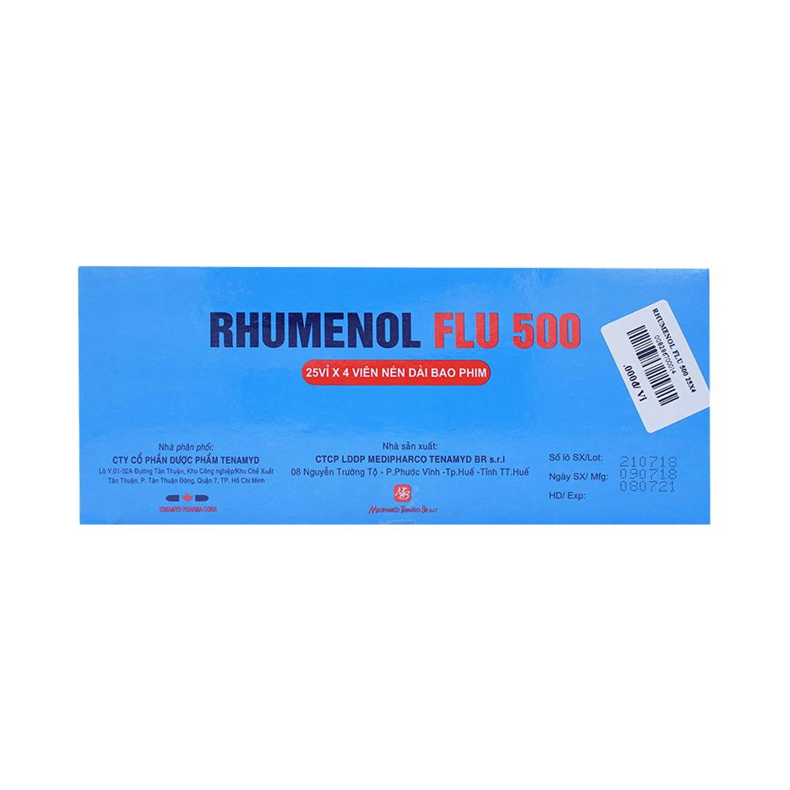 Thuốc Rhumenol Flu 500 Medipharco điều trị đau đầu, sốt từ nhẹ đến vừa (25 vỉ x 4 viên)