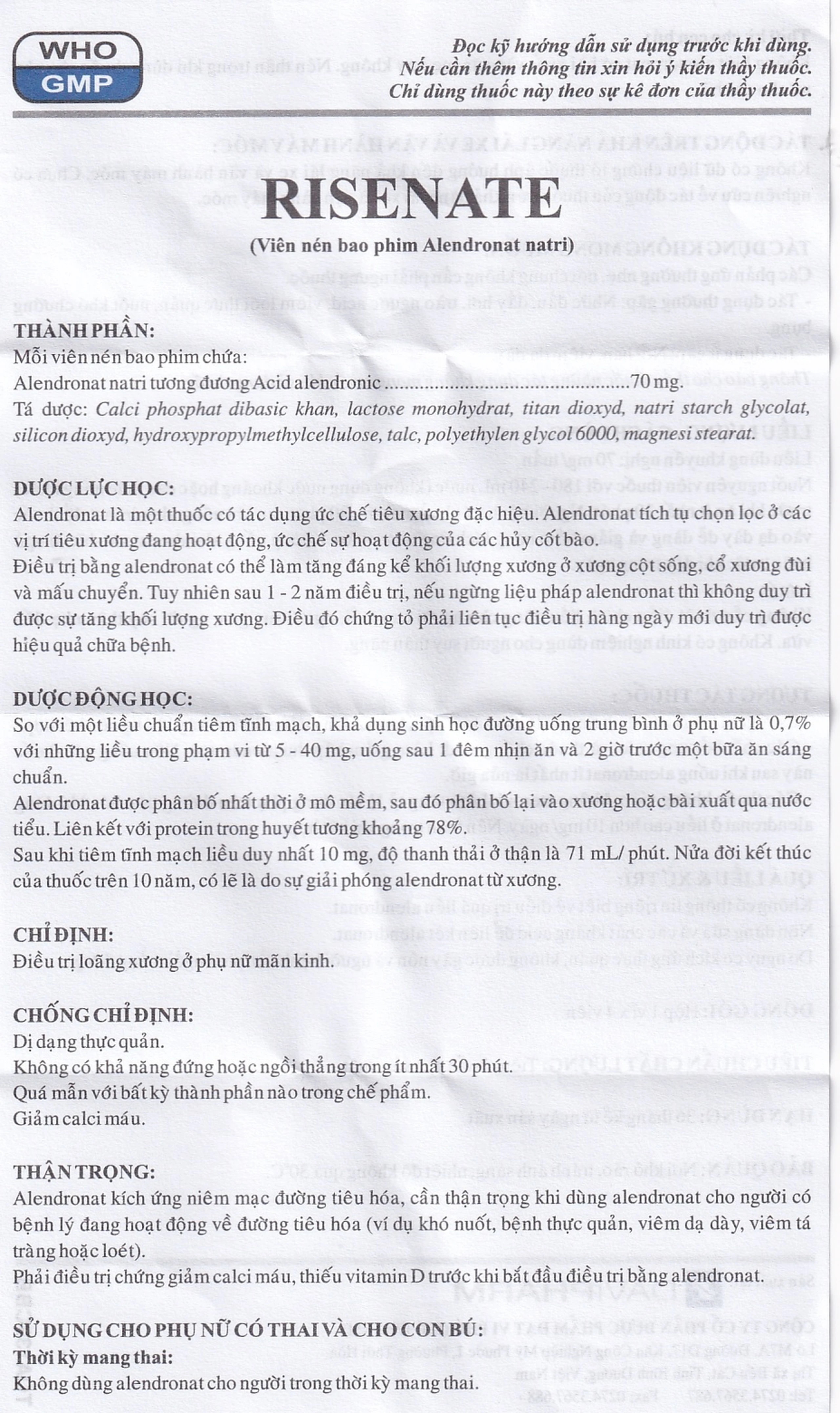 Thuốc Risenate Davipharm điều trị loãng xương ở phụ nữ mãn kinh (1 vỉ x 4 viên)