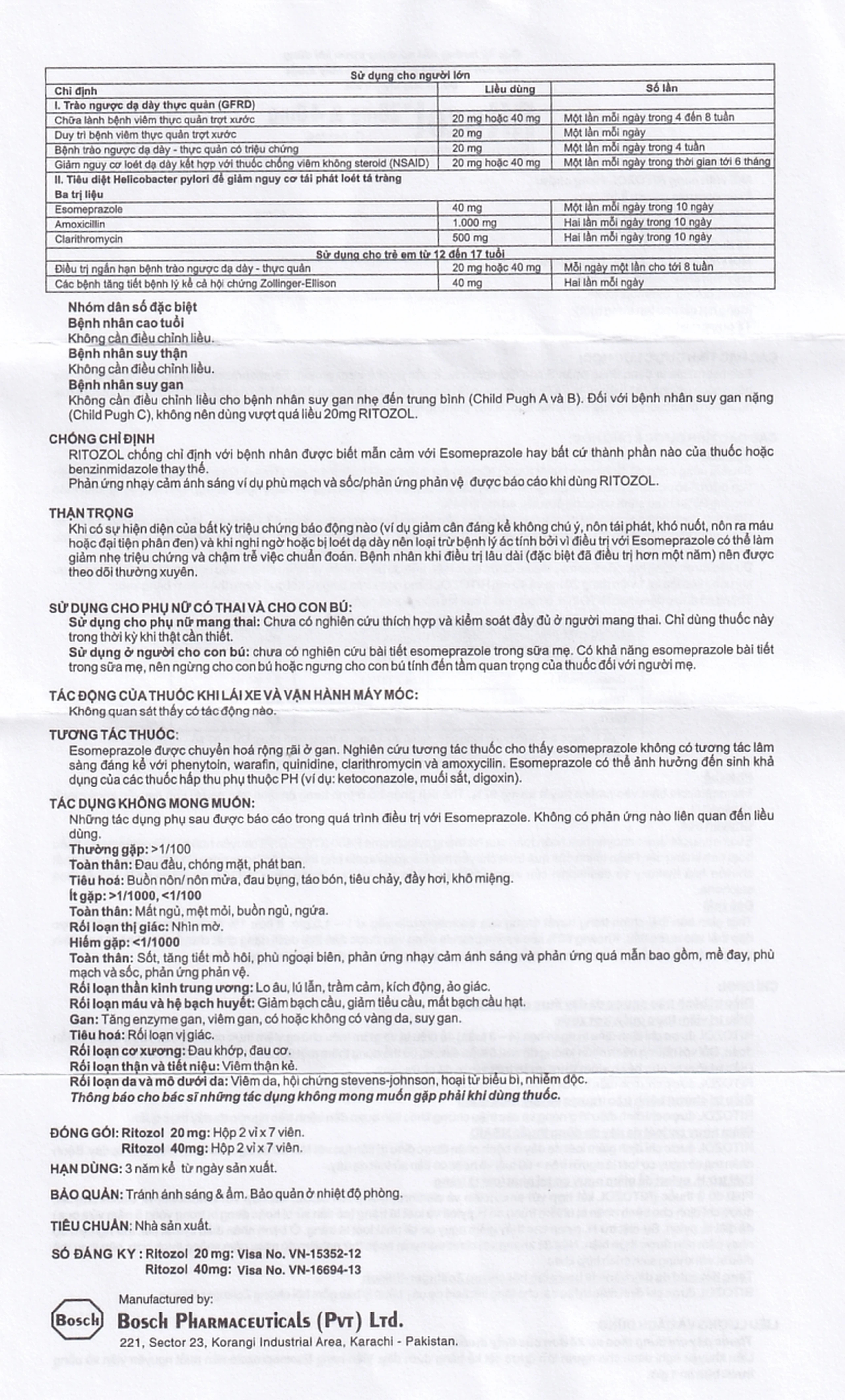 Thuốc Ritozol 40mg Bosch điều trị trào ngược dạ dày thực quản (2 vỉ x 7 viên)