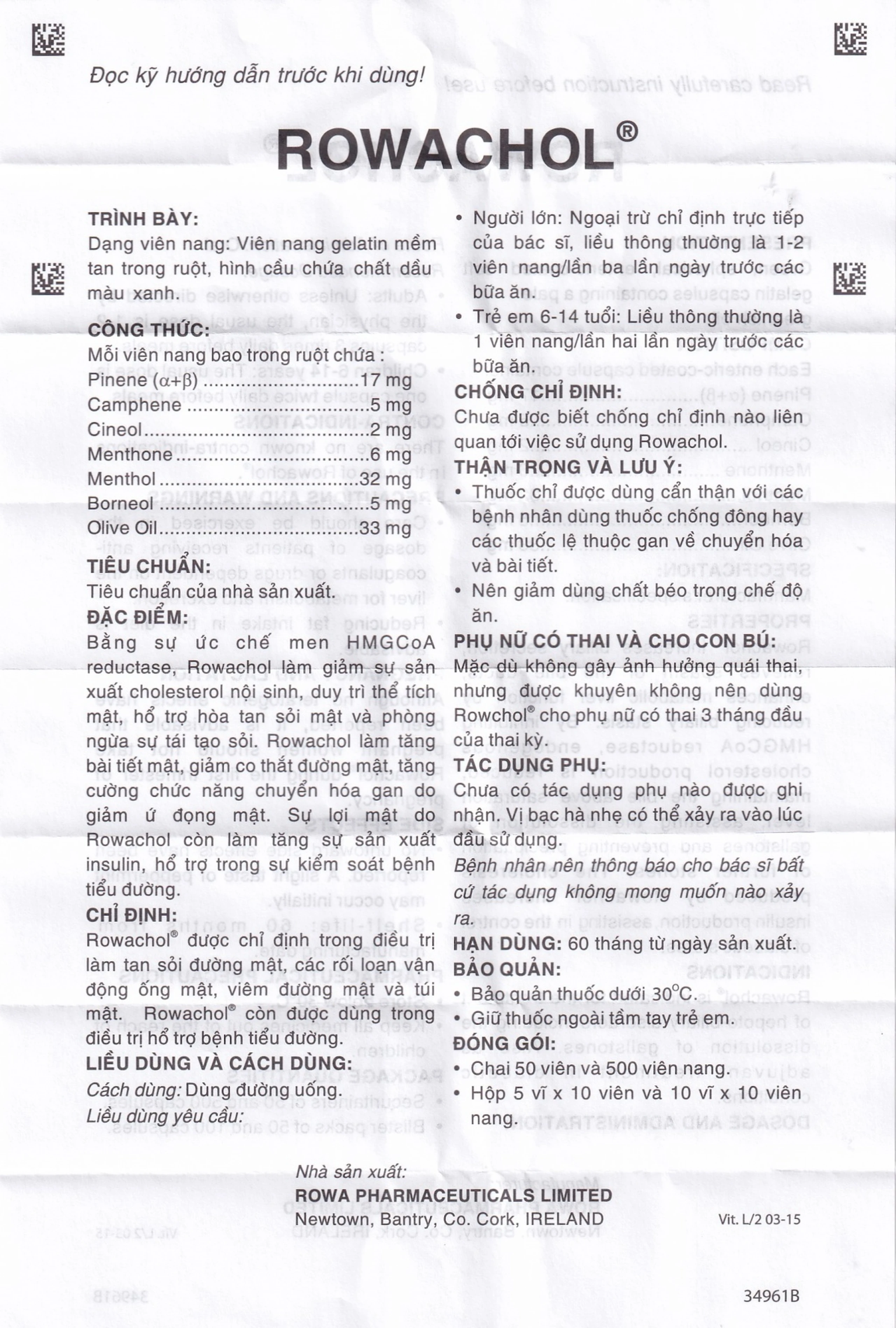 Thuốc Rowachol Rowa điều trị làm tan sỏi đường mật (10 vỉ x 10 viên)