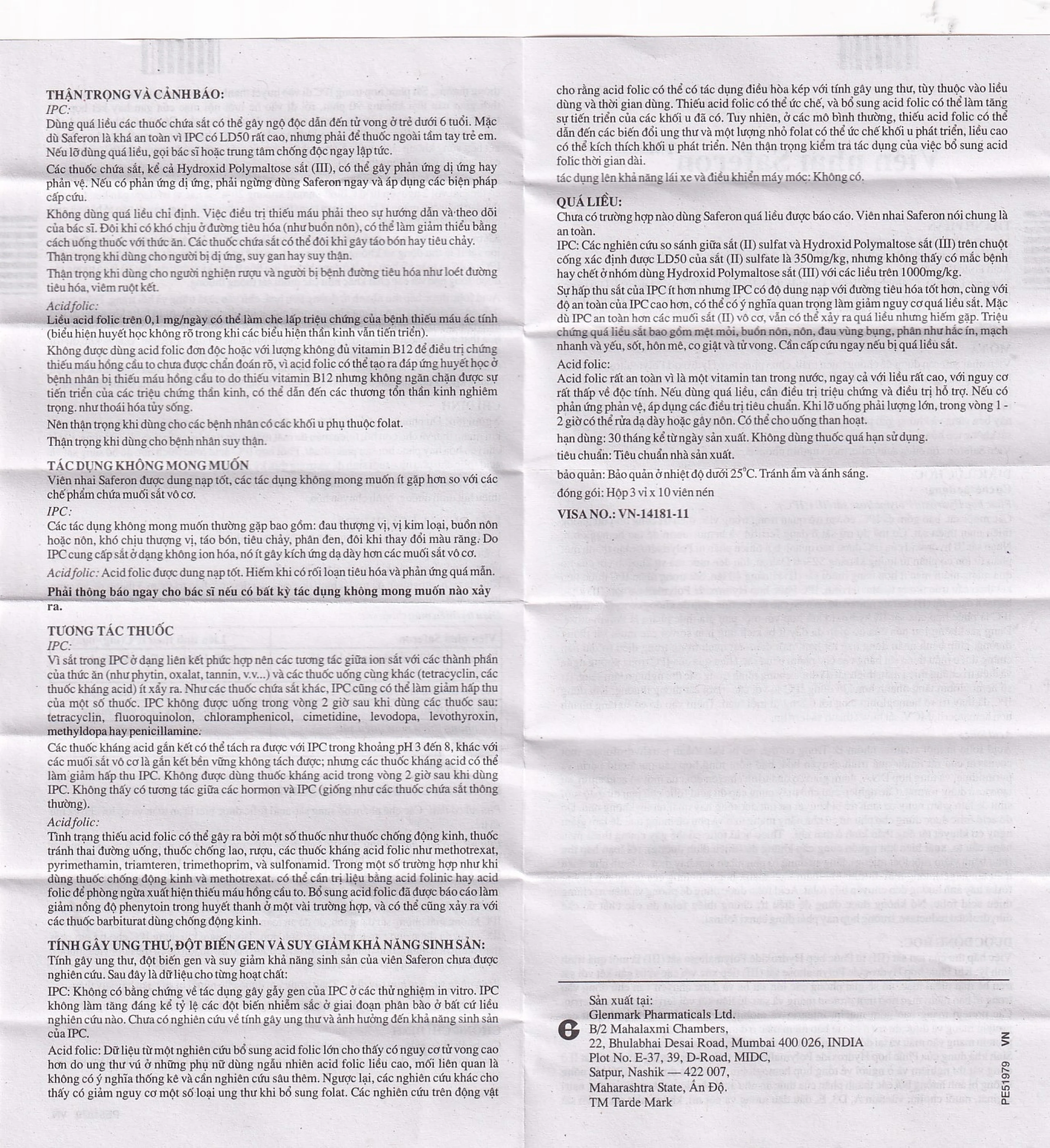 Viên nhai Saferon Glenmark dự phòng và điều trị chứng thiếu máu thiếu sắt (3 vỉ x 10 viên)