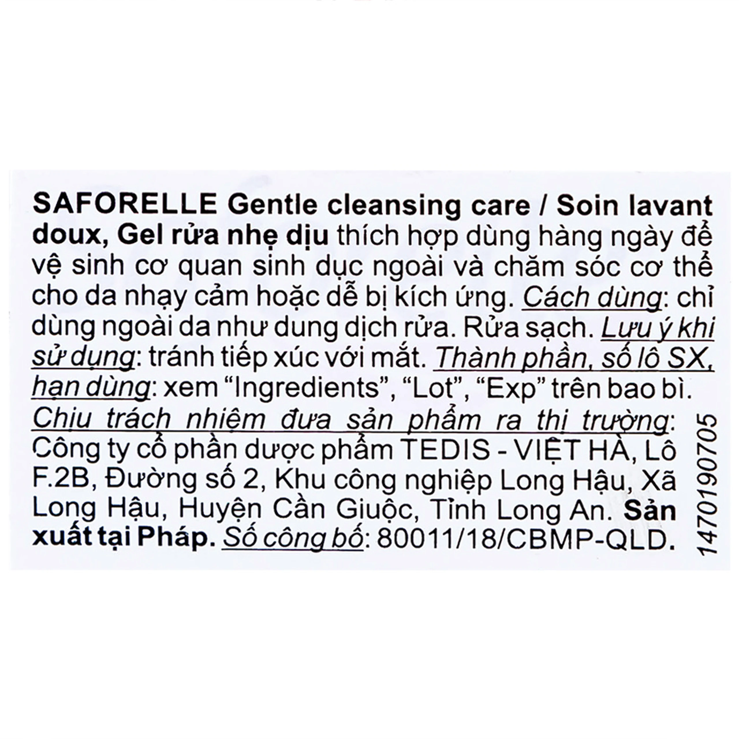 Dung dịch vệ sinh phụ nữ Saforelle Gentle Cleansing Care làm sạch dịu nhẹ, bảo vệ vùng kín (250ml)