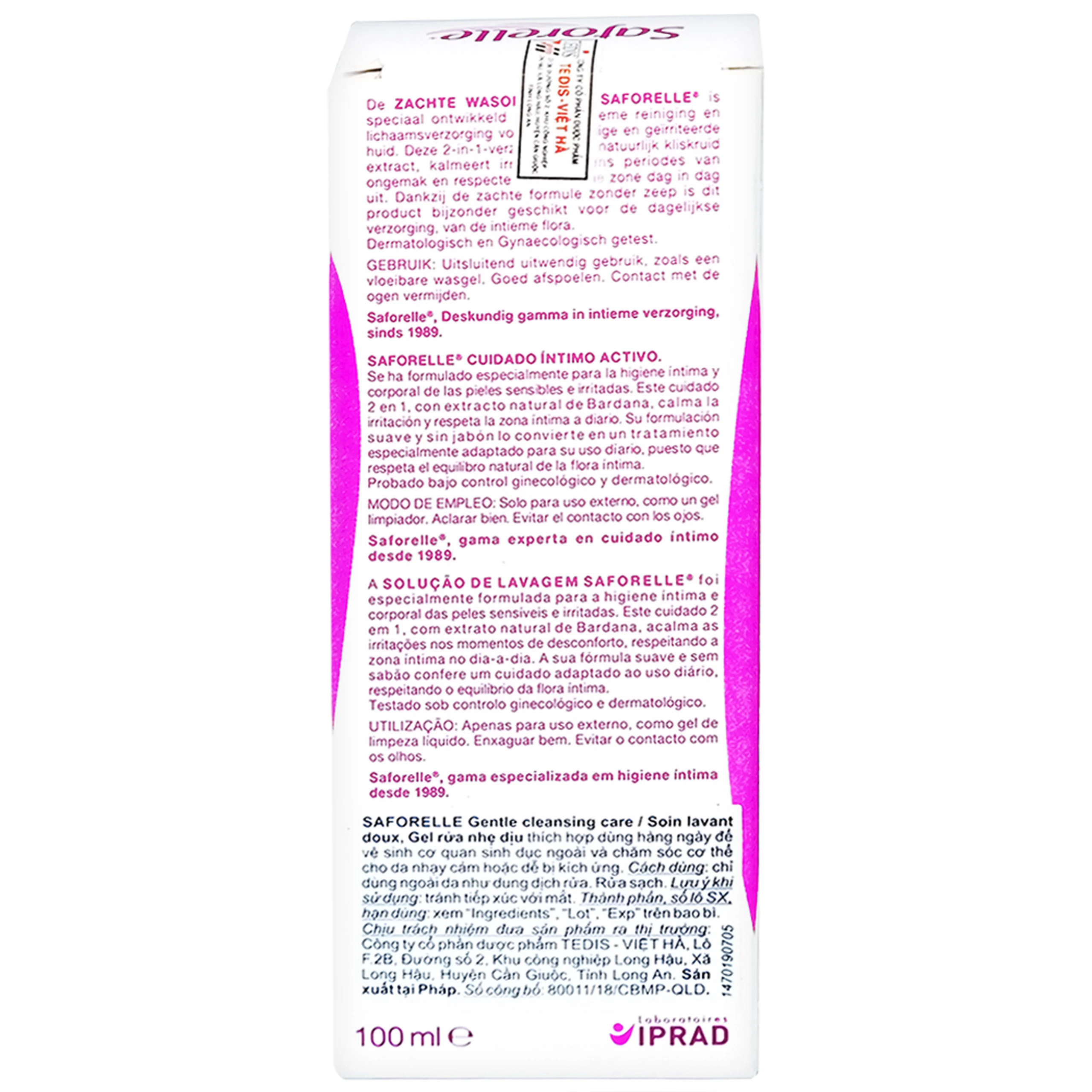 Gel rửa phụ khoa Saforelle dịu nhẹ và cân bằng độ pH (100ml)