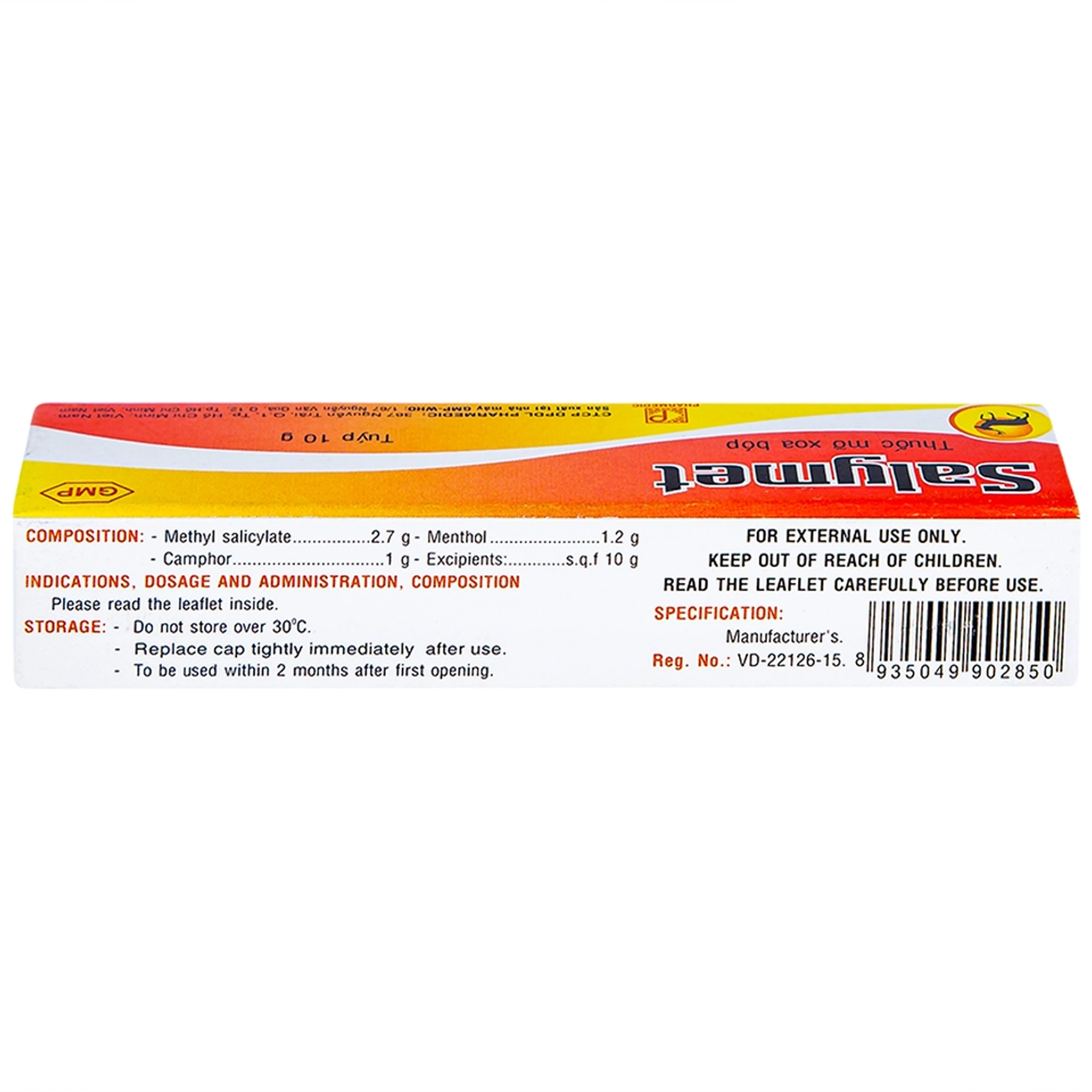 Thuốc mỡ xoa bóp Salymet hỗ trợ điều trị nhức mỏi do vận động, sưng đau, tê thấp (10g)