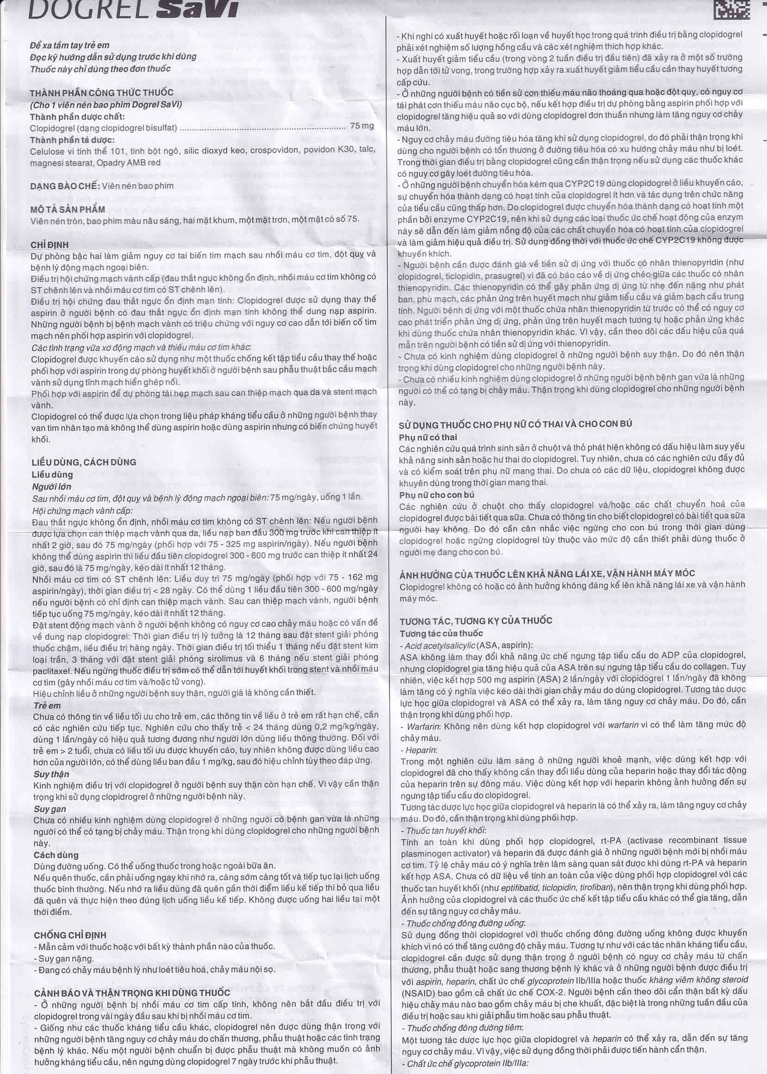 Thuốc Dogrel SaVi giảm nguy cơ tai biến tim mạch (3 vỉ x 10 viên) 