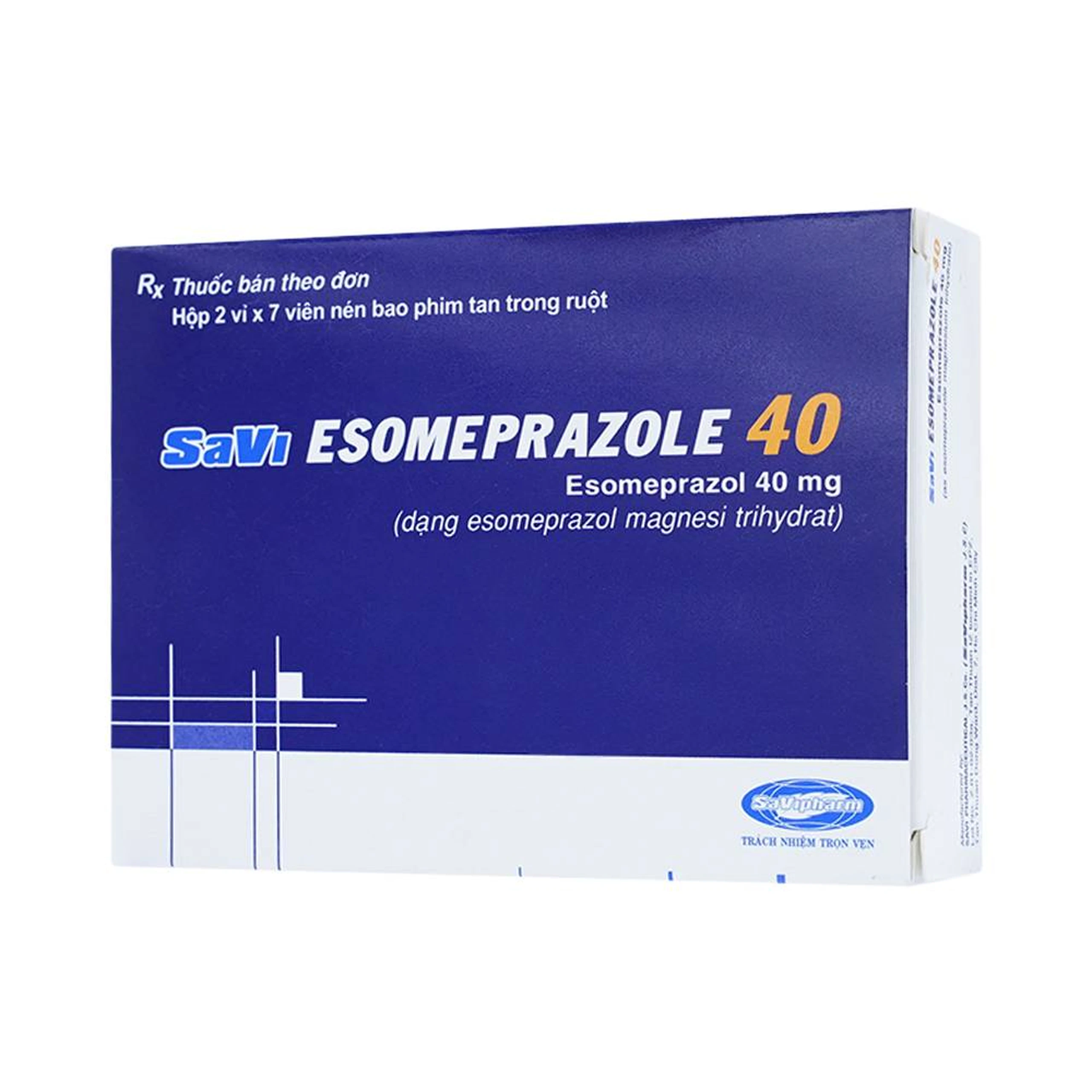 Thuốc Savi Esomeprazole 40 điều trị viêm loét dạ dày, tá tràng (2 vỉ x 7 viên)