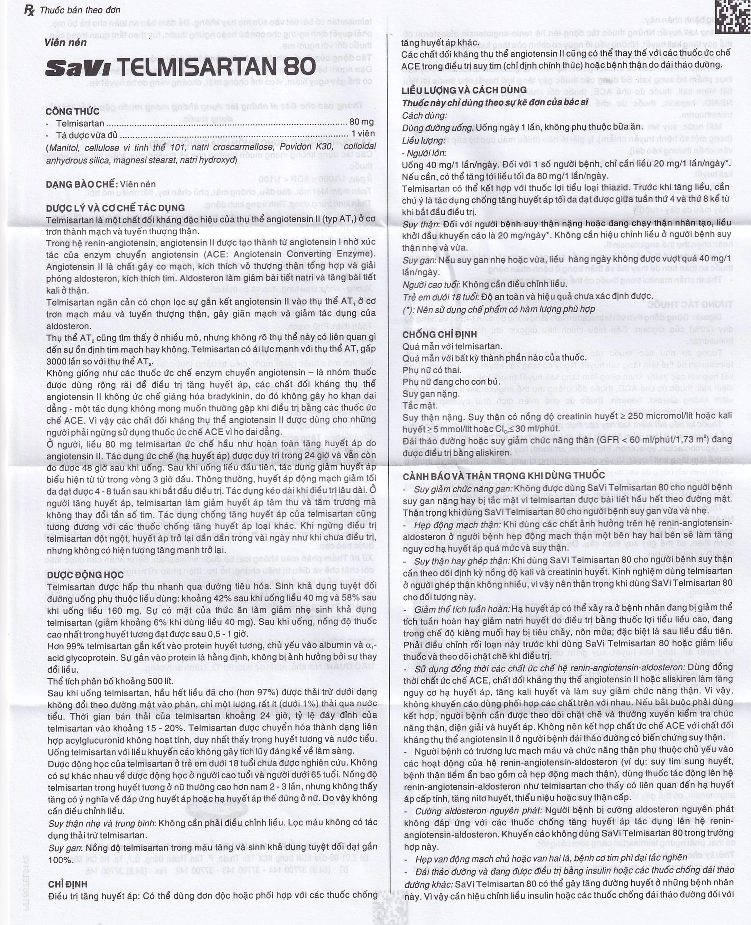 Thuốc Savi Telmisartan 80 điều trị tăng huyết áp (3 vỉ x 10 viên) 
