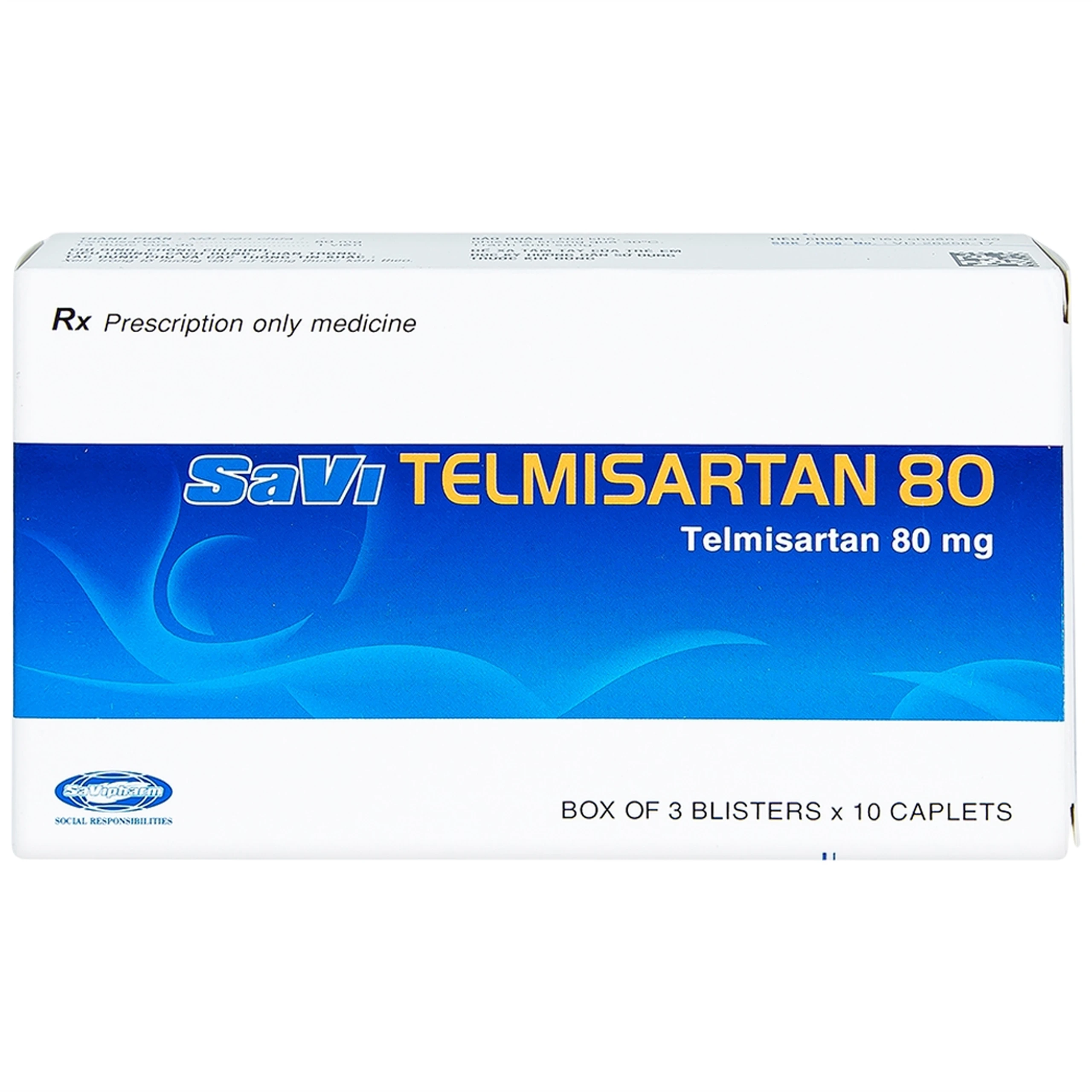 Thuốc Savi Telmisartan 80 điều trị tăng huyết áp (3 vỉ x 10 viên) 