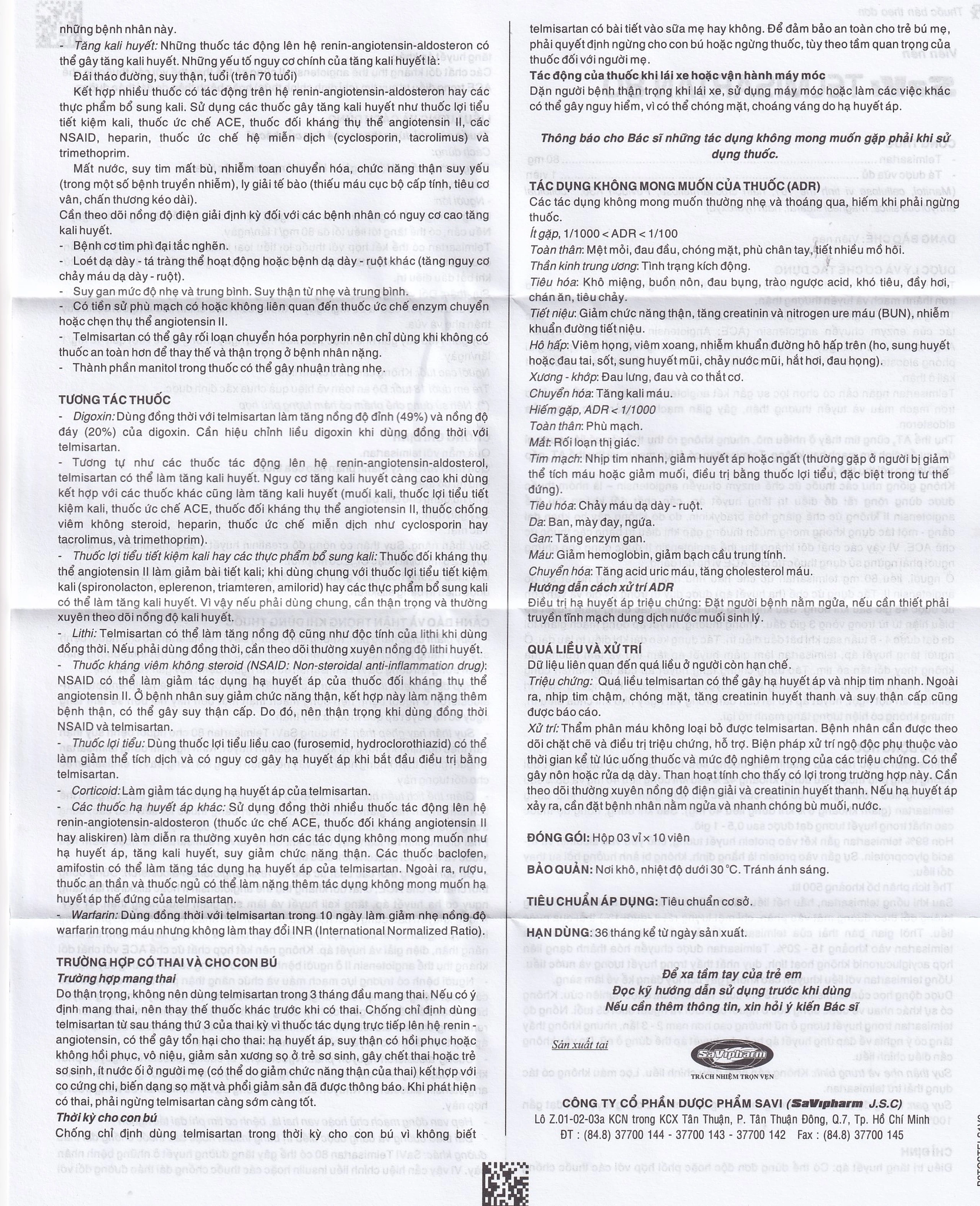 Thuốc Savi Telmisartan 80 điều trị tăng huyết áp (3 vỉ x 10 viên) 