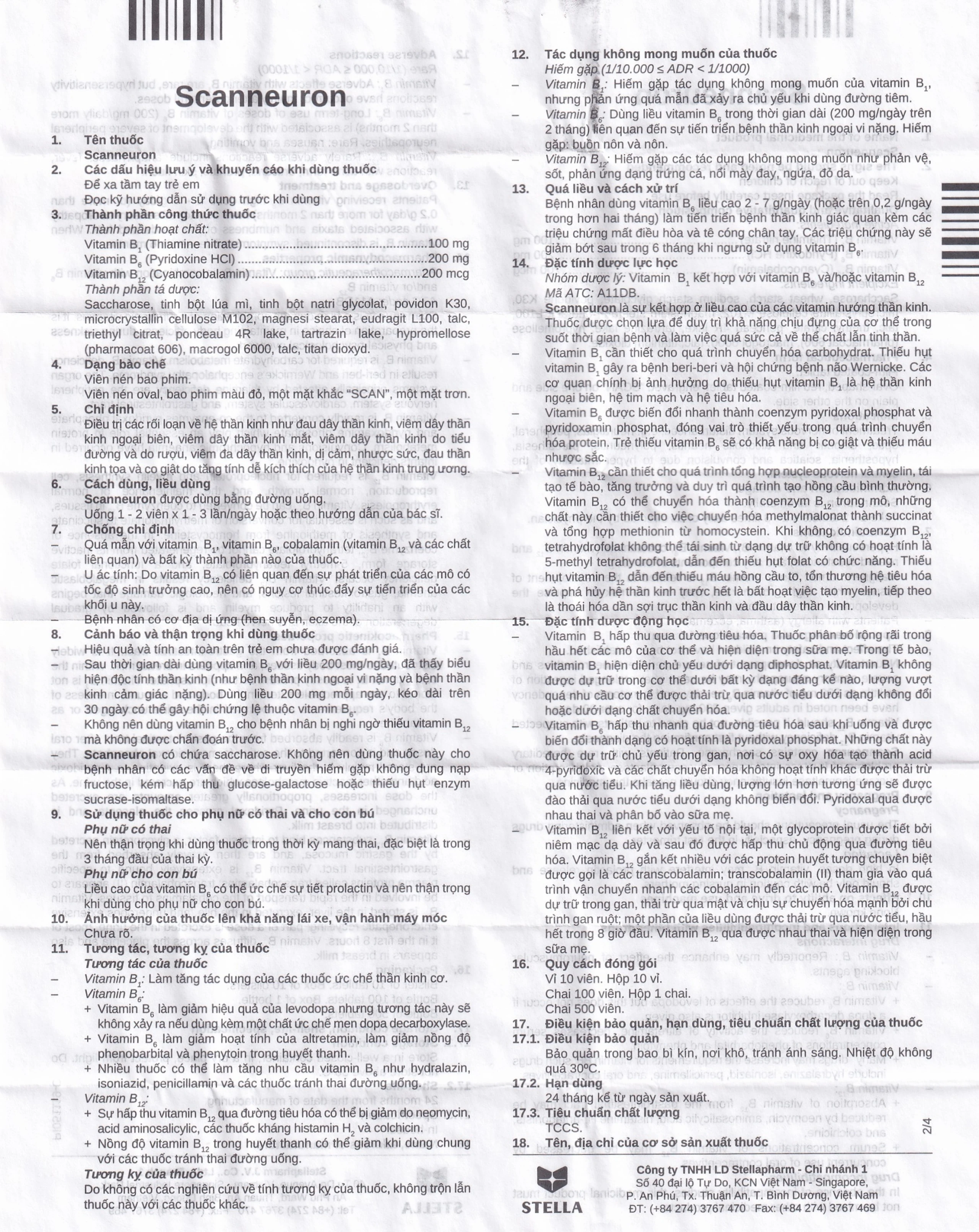 Thuốc Scanneuron Stella điều trị các rối loạn về hệ thần kinh (10 vỉ x 10 viên)