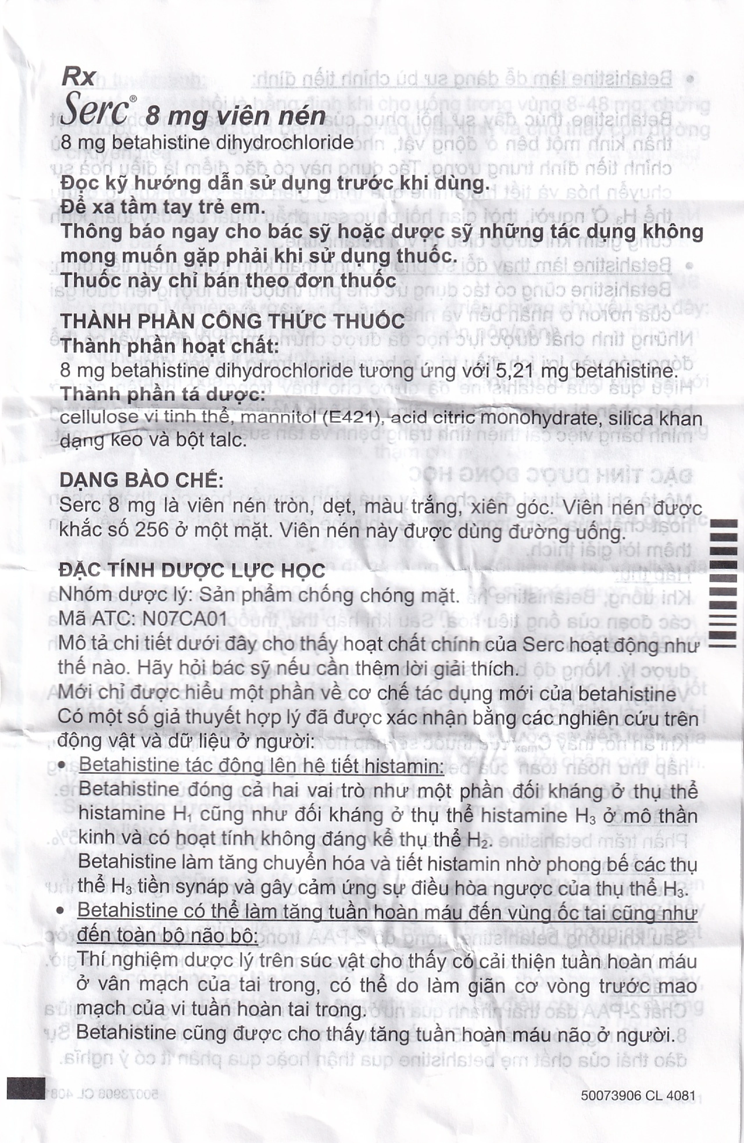 Thuốc Serc Abbott điều trị chóng mặt, mất thính giác, ù tai (4 vỉ x 25 viên)
