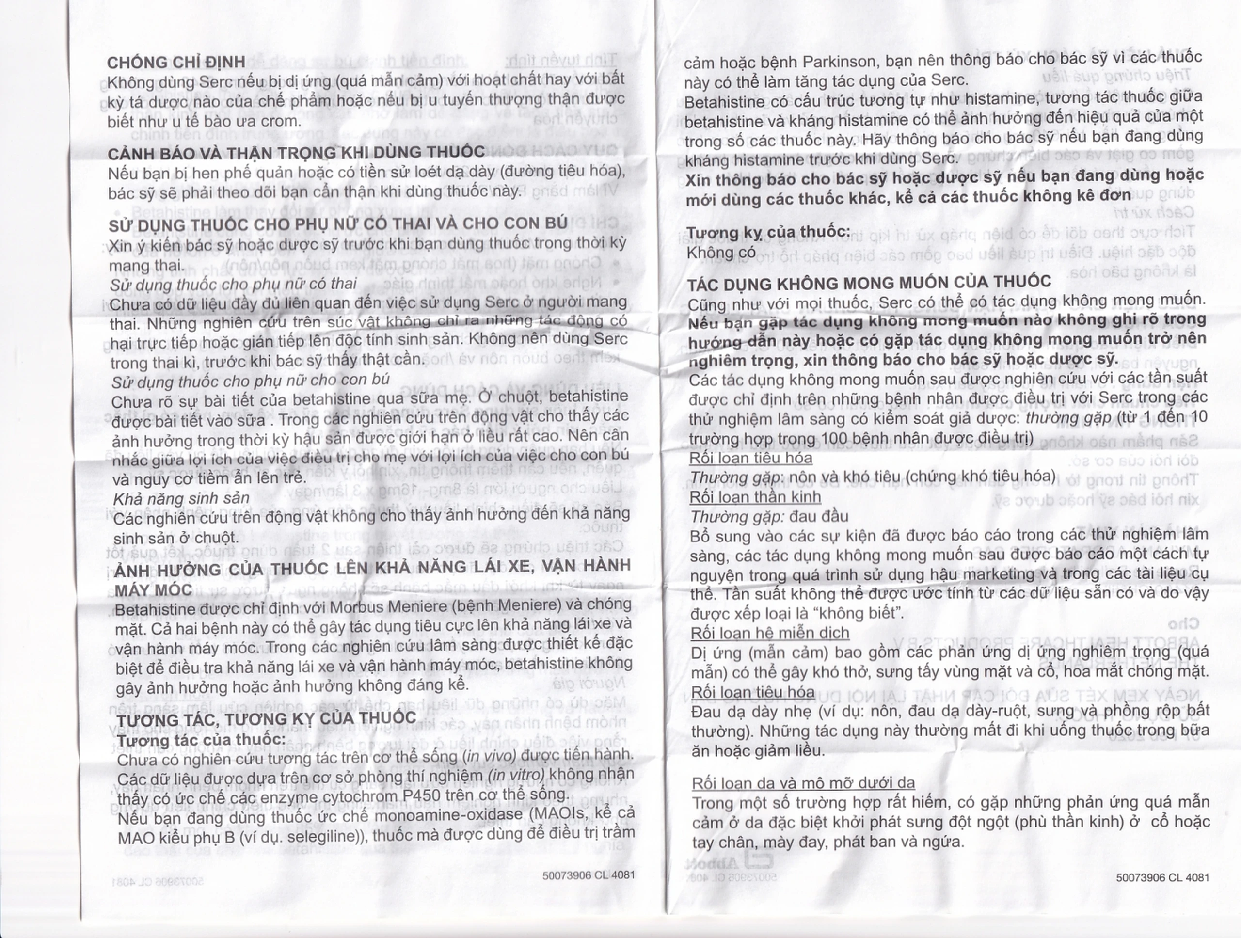 Thuốc Serc Abbott điều trị chóng mặt, mất thính giác, ù tai (4 vỉ x 25 viên)