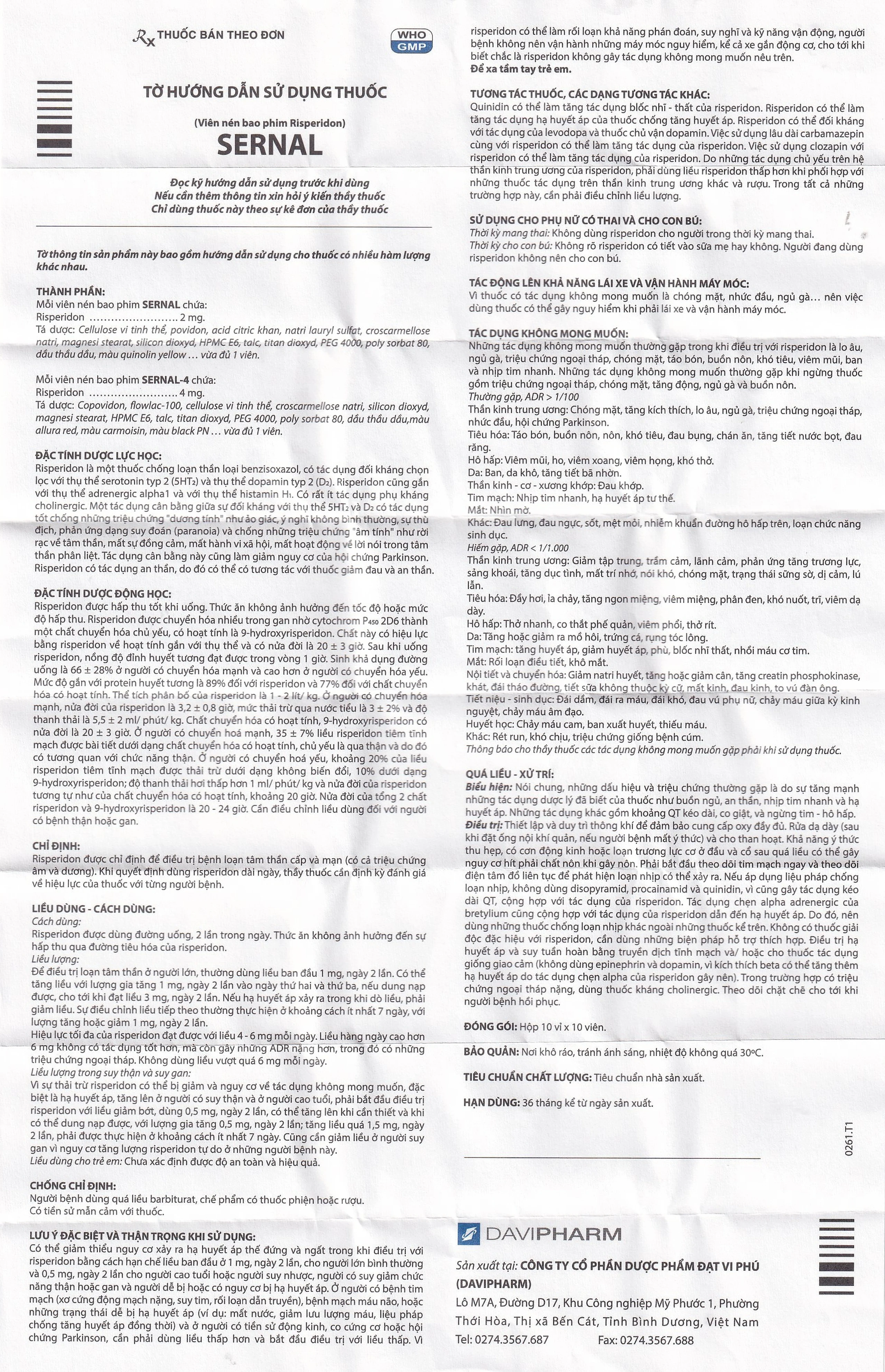 Thuốc Sernal-4 Davipharm điều trị bệnh loạn tâm thần cấp và mạn (10 vỉ x 10 viên)