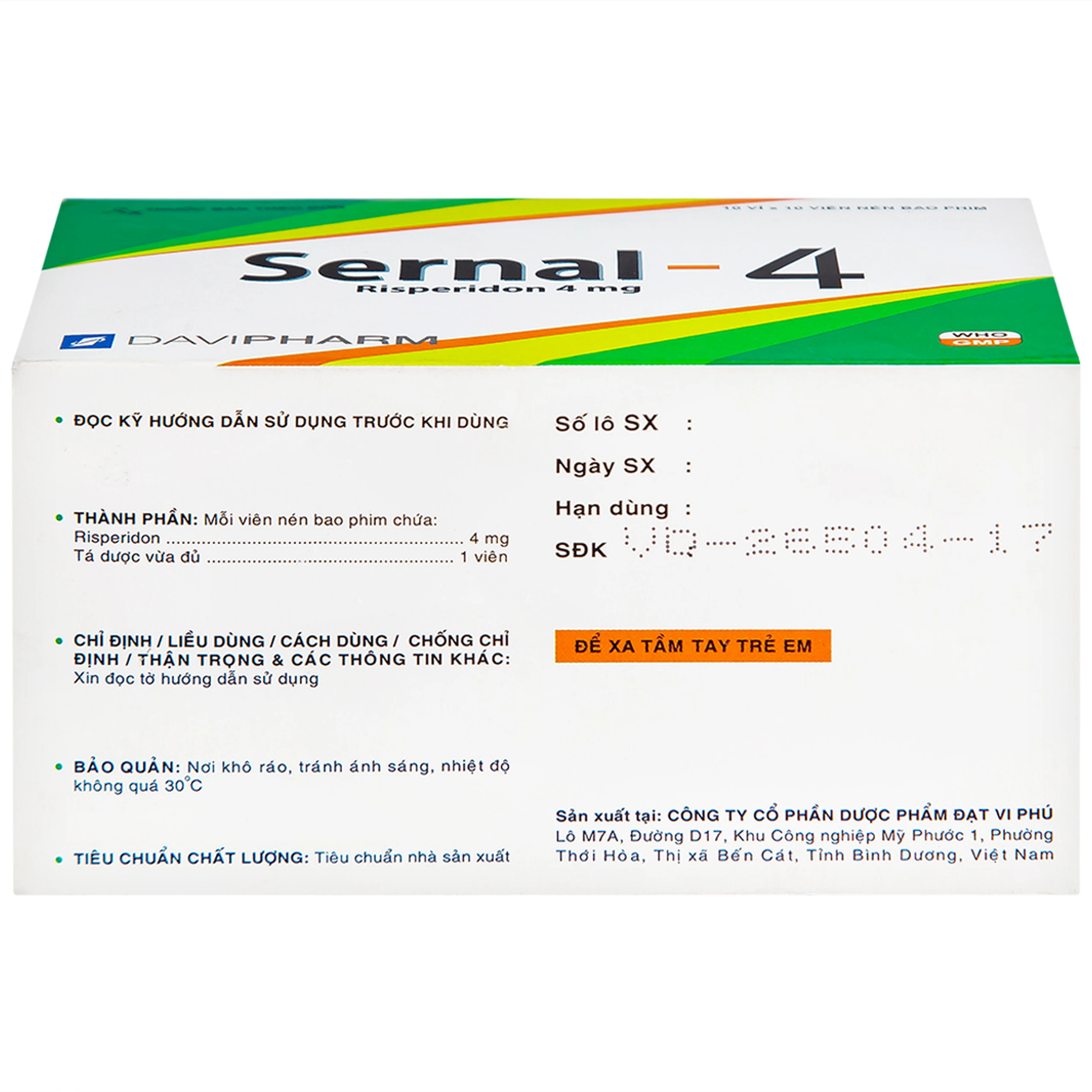 Thuốc Sernal-4 Davipharm điều trị bệnh loạn tâm thần cấp và mạn (10 vỉ x 10 viên)