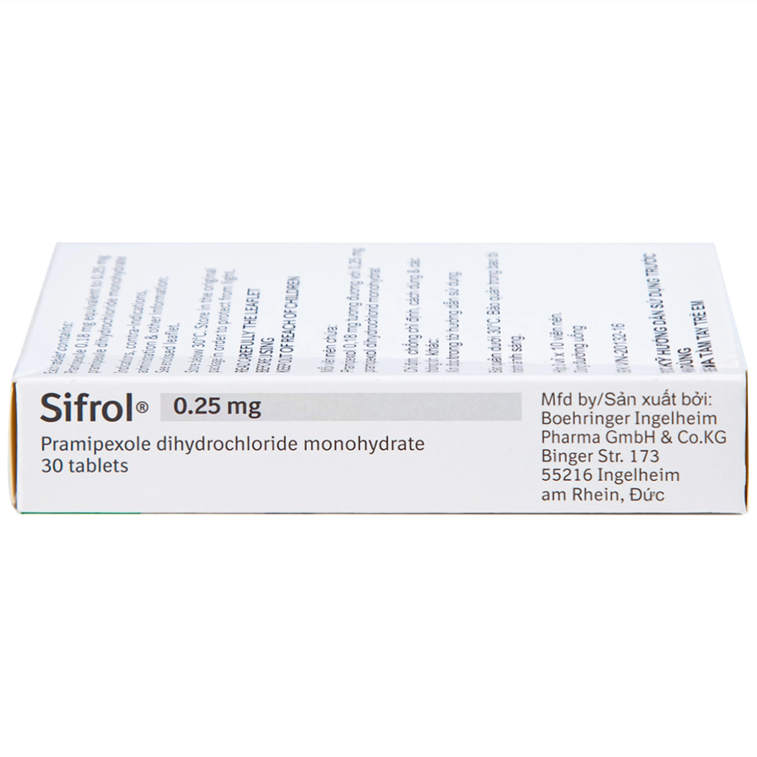 Thuốc Sifrol 0.25mg Boehringer điều trị bệnh parkinson (3 vỉ x 10 viên)