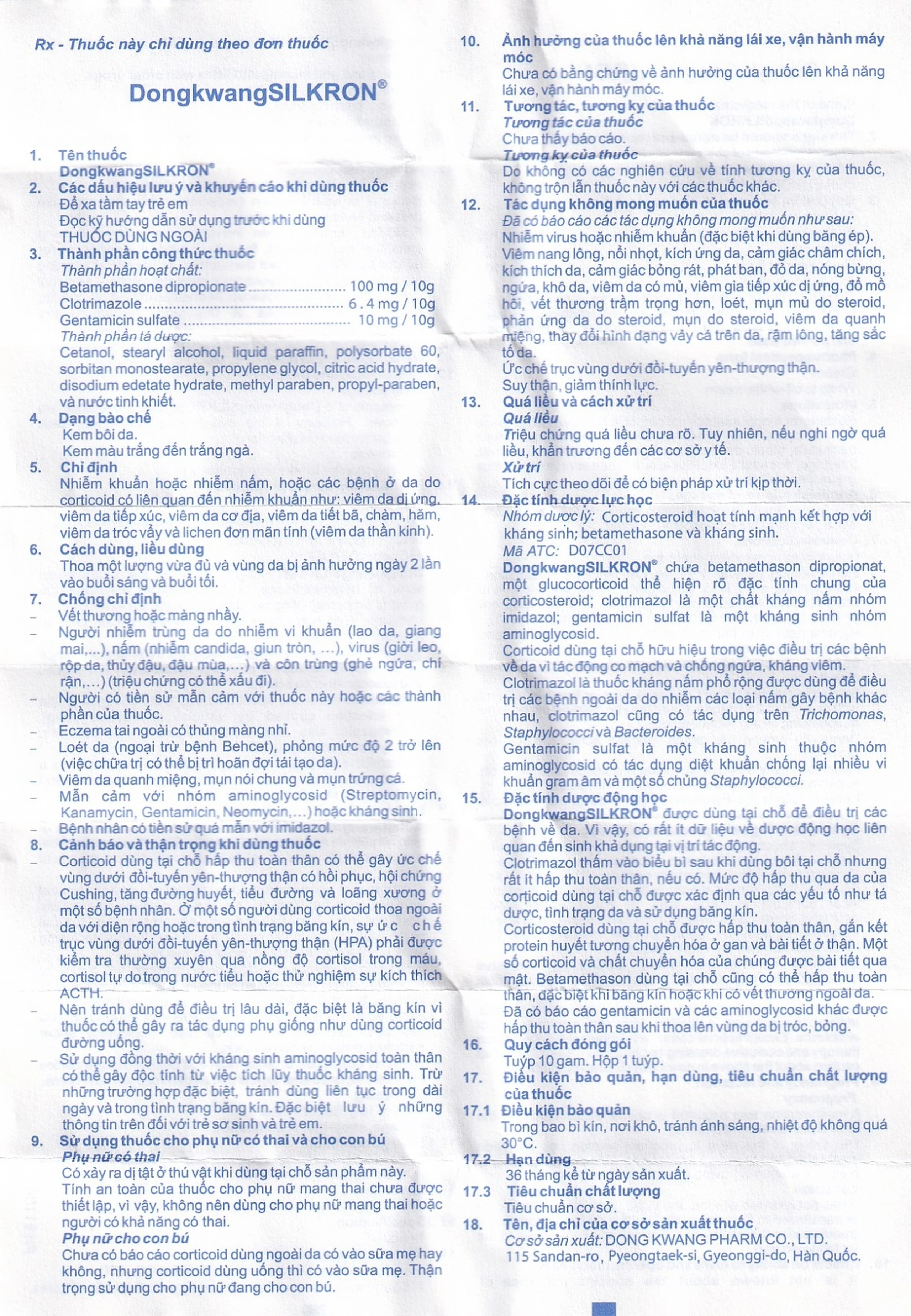 Kem bôi da SILKRON Dongkwang điều trị nhiễm khuẩn, nhiễm nấm (10g) 