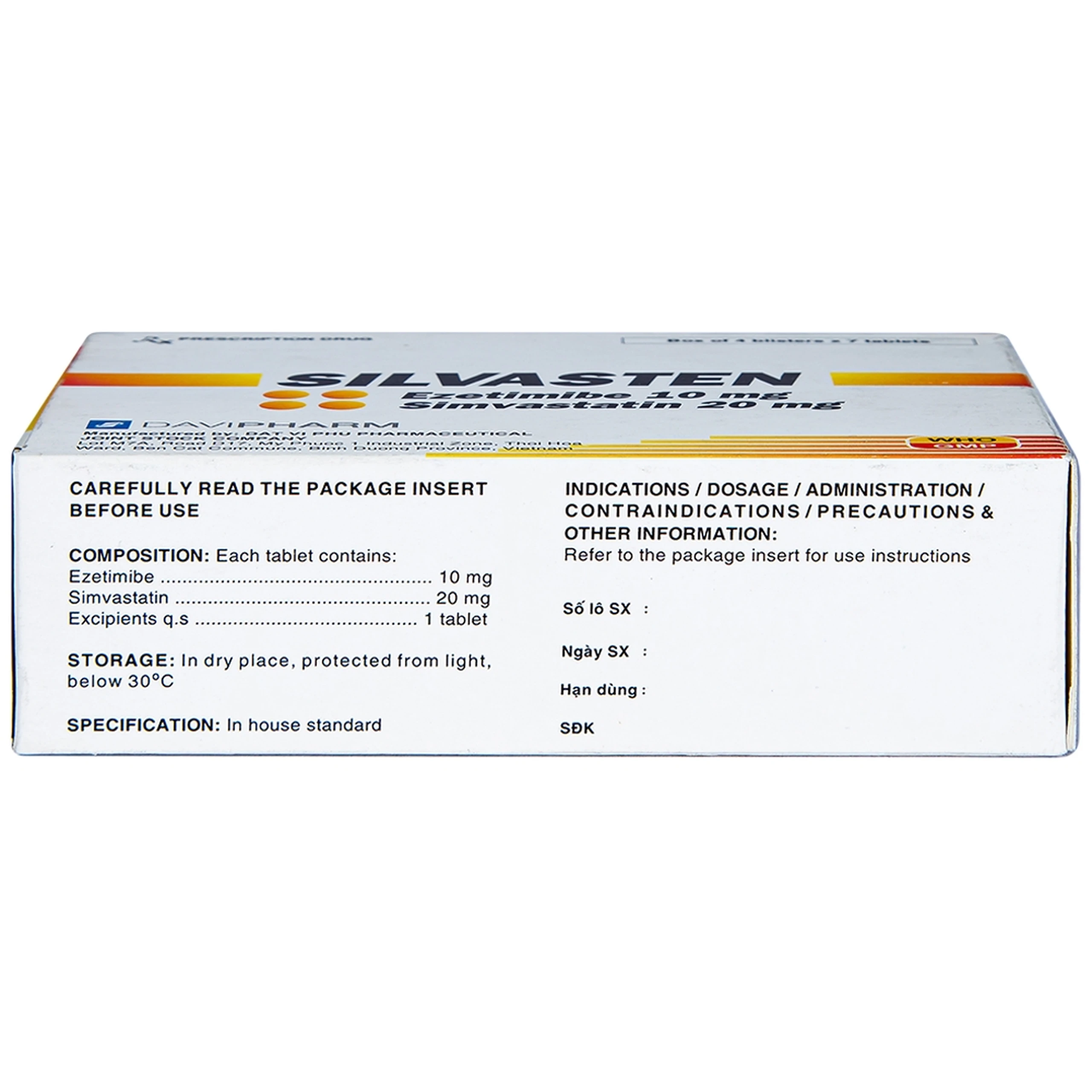 Thuốc Silvasten Davi Pharm hạ lipid máu (4 vỉ x 7 viên)