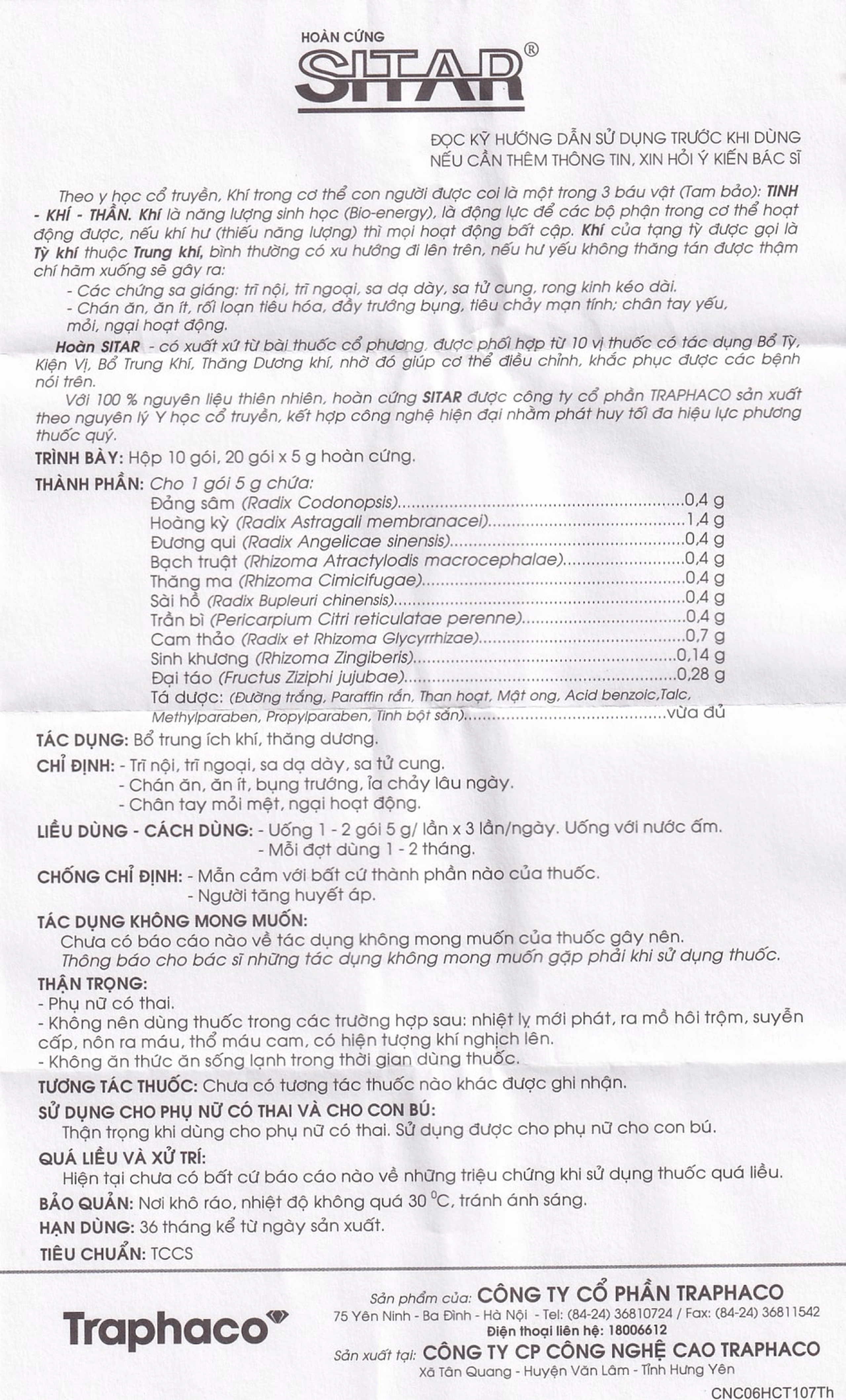 Thuốc Hoàn Cứng Sitar Traphaco điều trị trĩ nội, trĩ ngoại (10 gói)