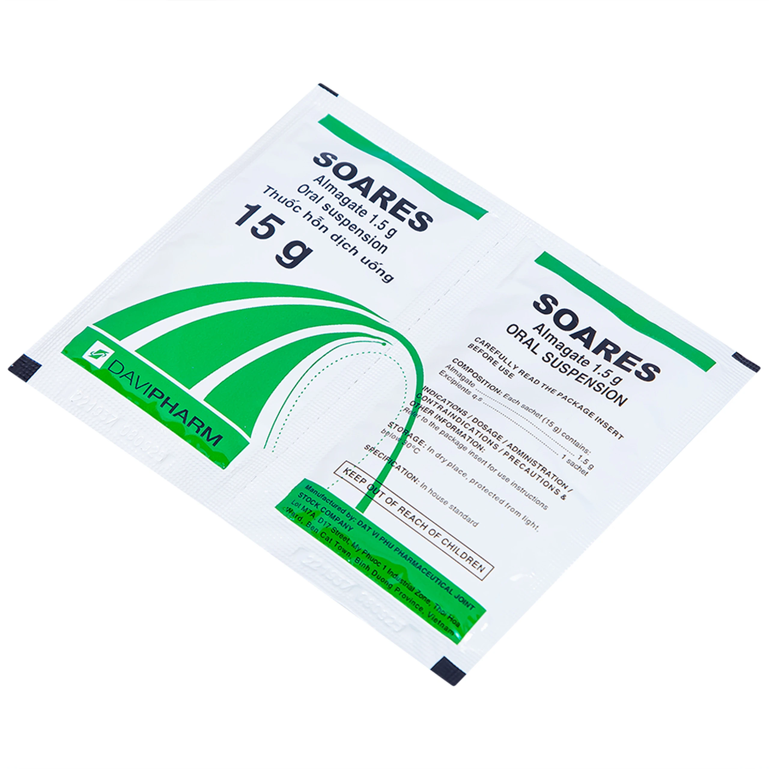 Hỗn dịch uống Soares Davipharm loét dạ dày - tá tràng, viêm dạ dày (30 gói x 15g)