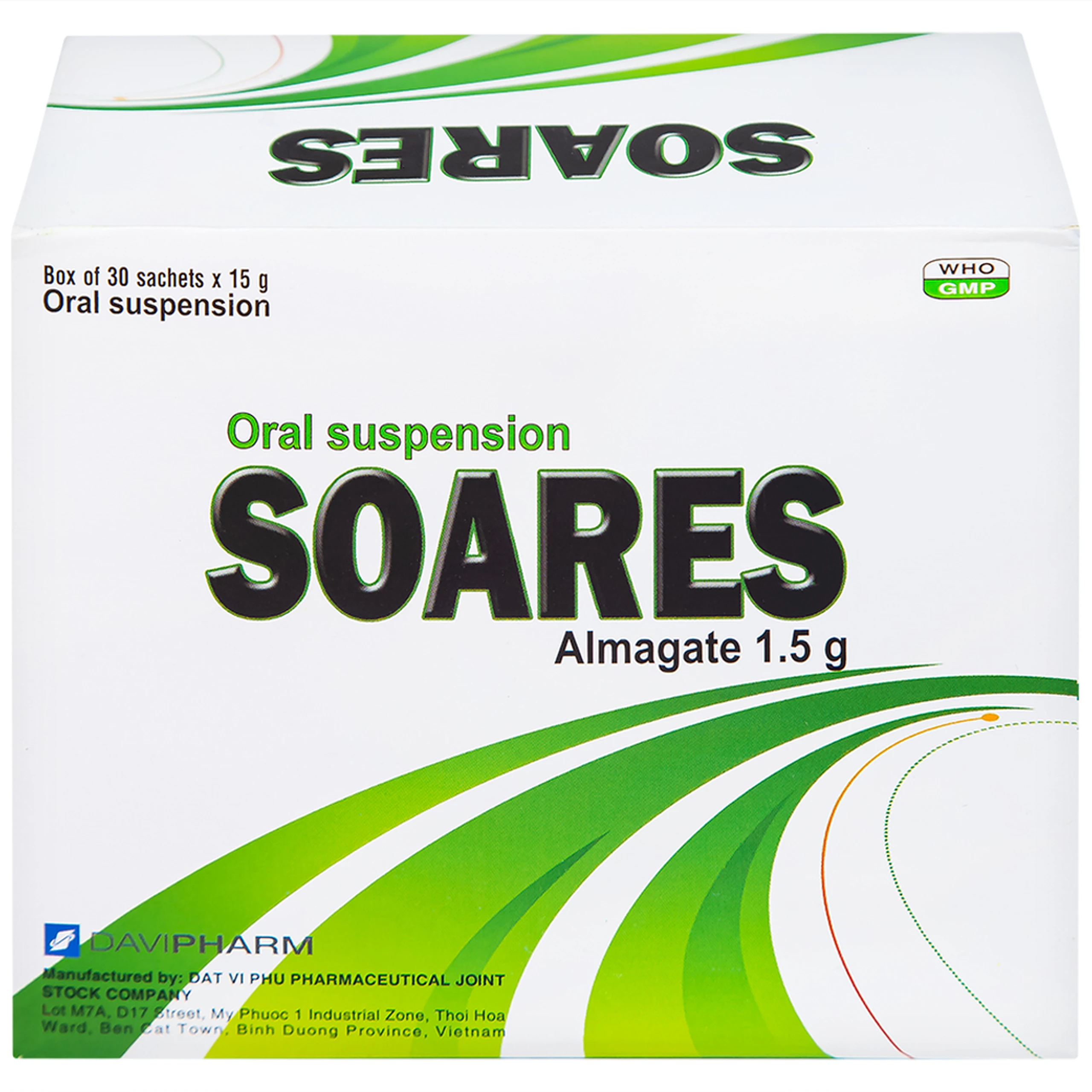 Hỗn dịch uống Soares Davipharm loét dạ dày - tá tràng, viêm dạ dày (30 gói x 15g)