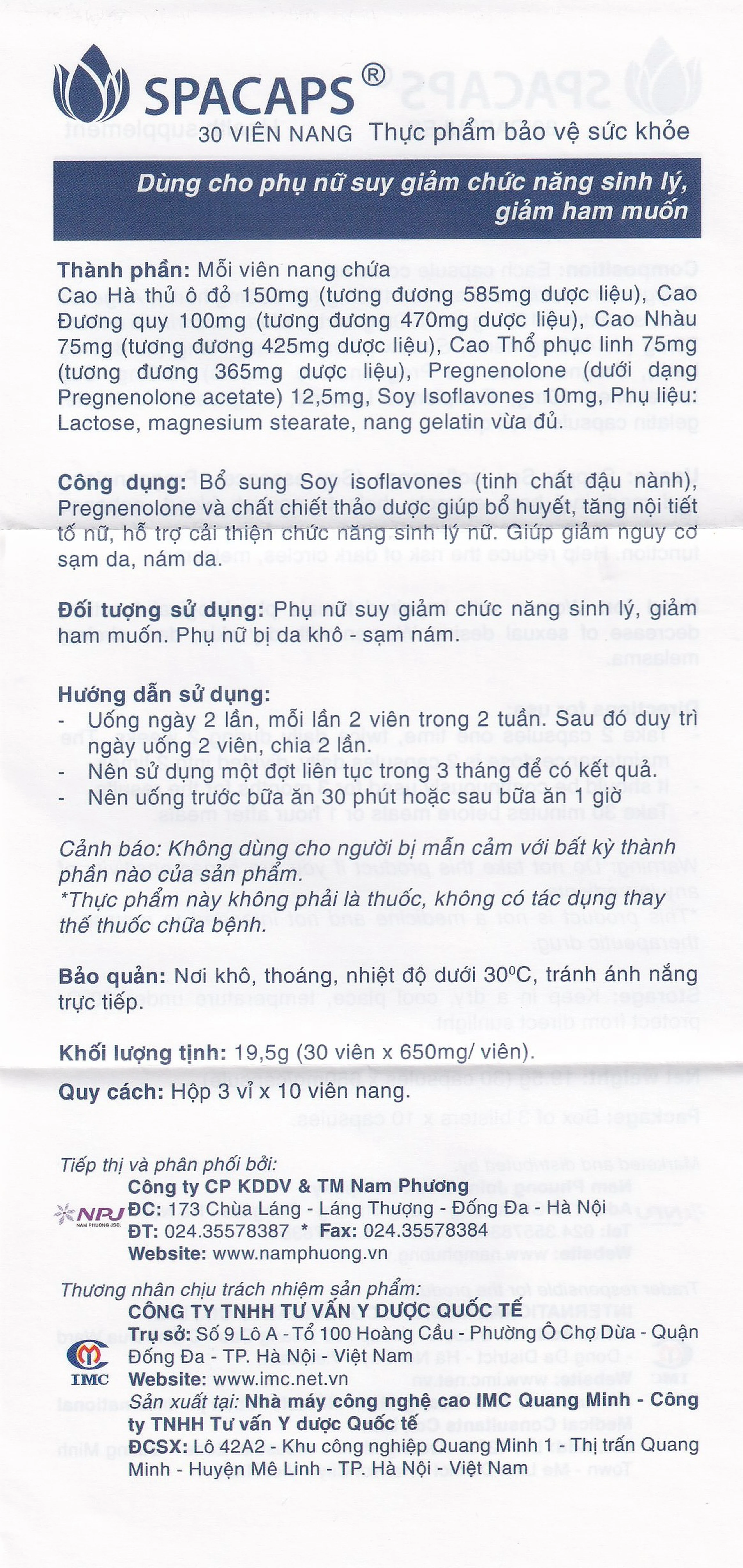 Viên uống giúp bổ huyết Spacaps IMC (3 vỉ x 10 viên)