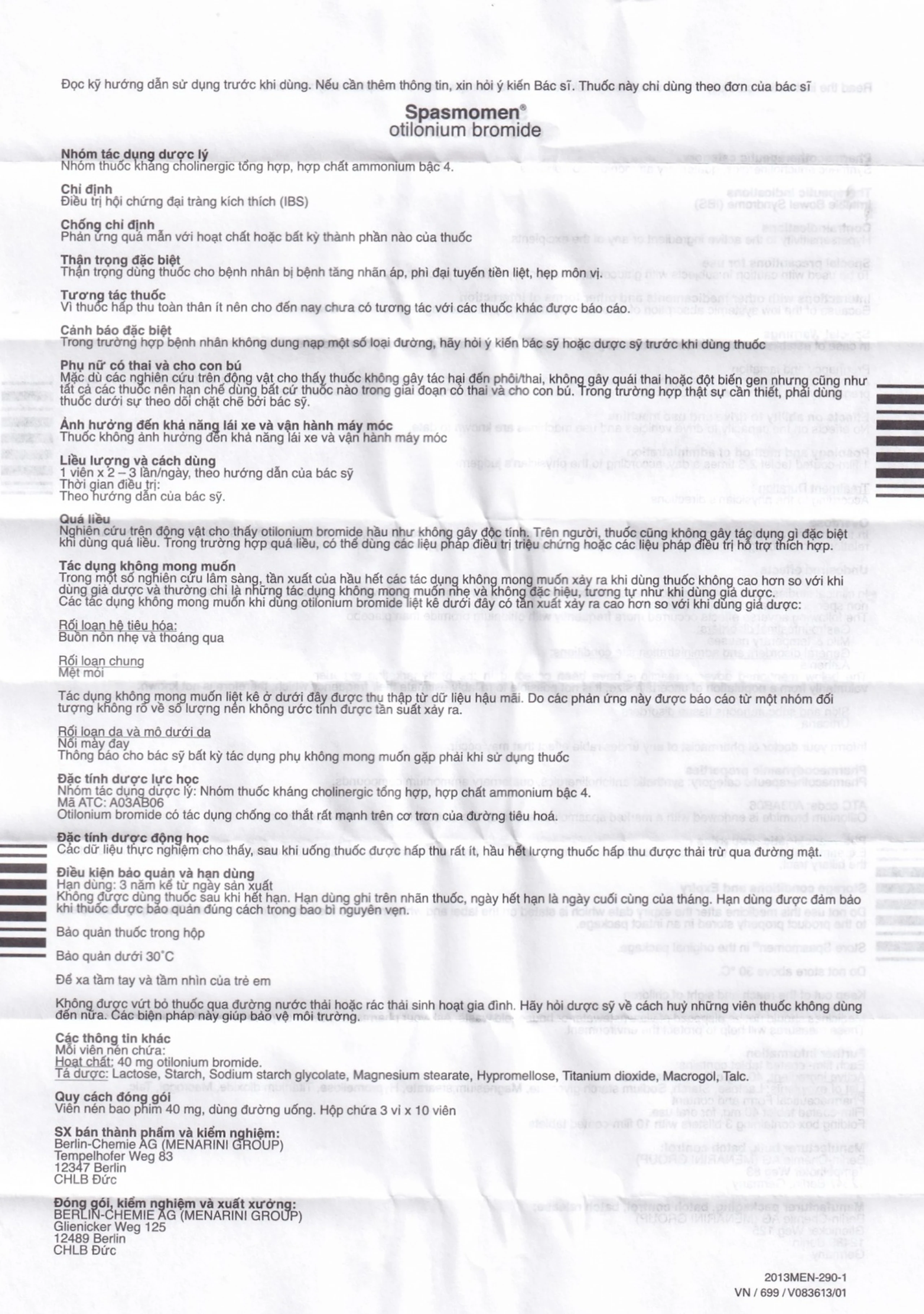 Thuốc Spasmomen Menarini điều trị hội chứng đại tràng kích thích (3 vỉ x 10 viên)