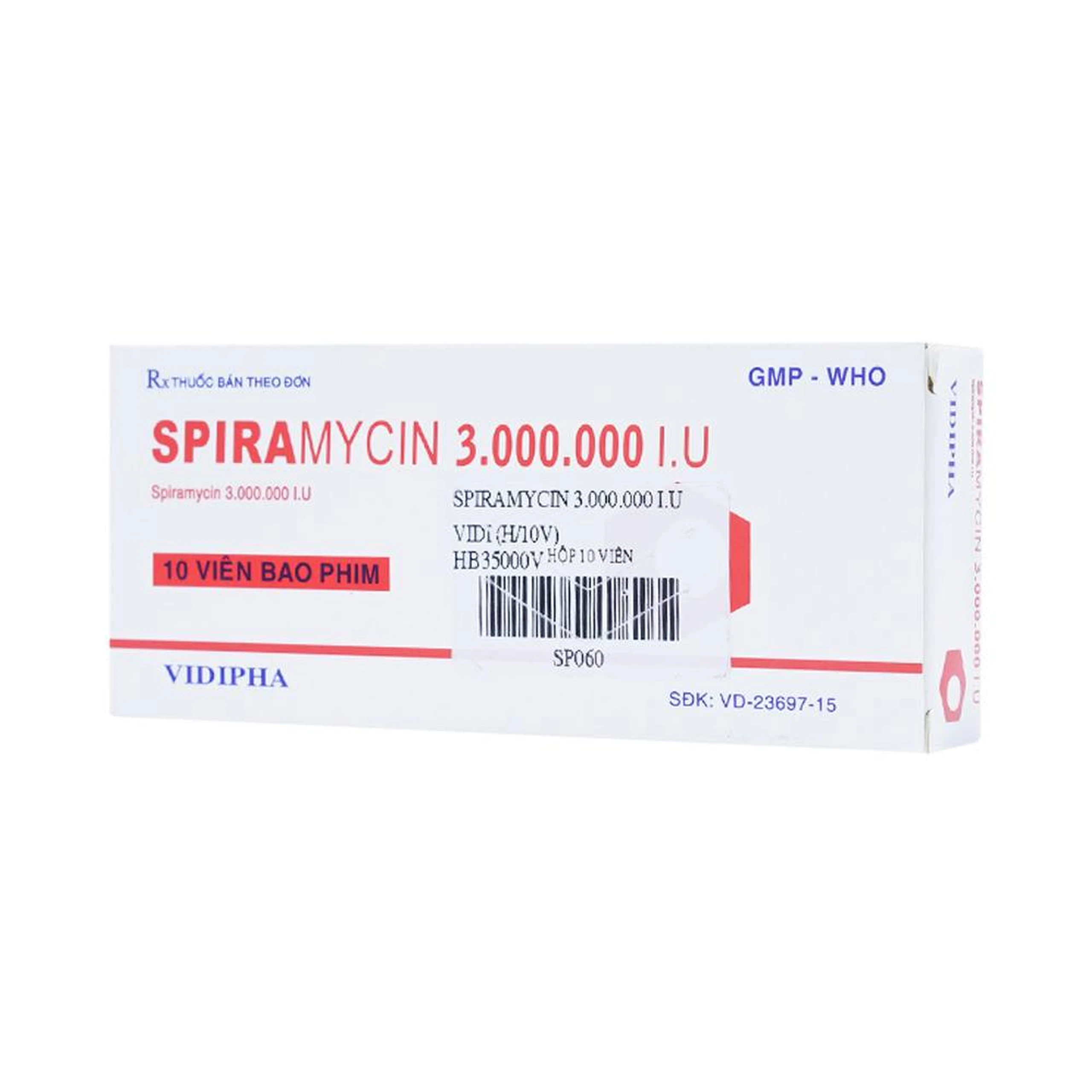 Thuốc Spiramycin 3.000.000 I.U Vidipha điều trị nhiễm khuẩn đường hô hấp (10 viên)