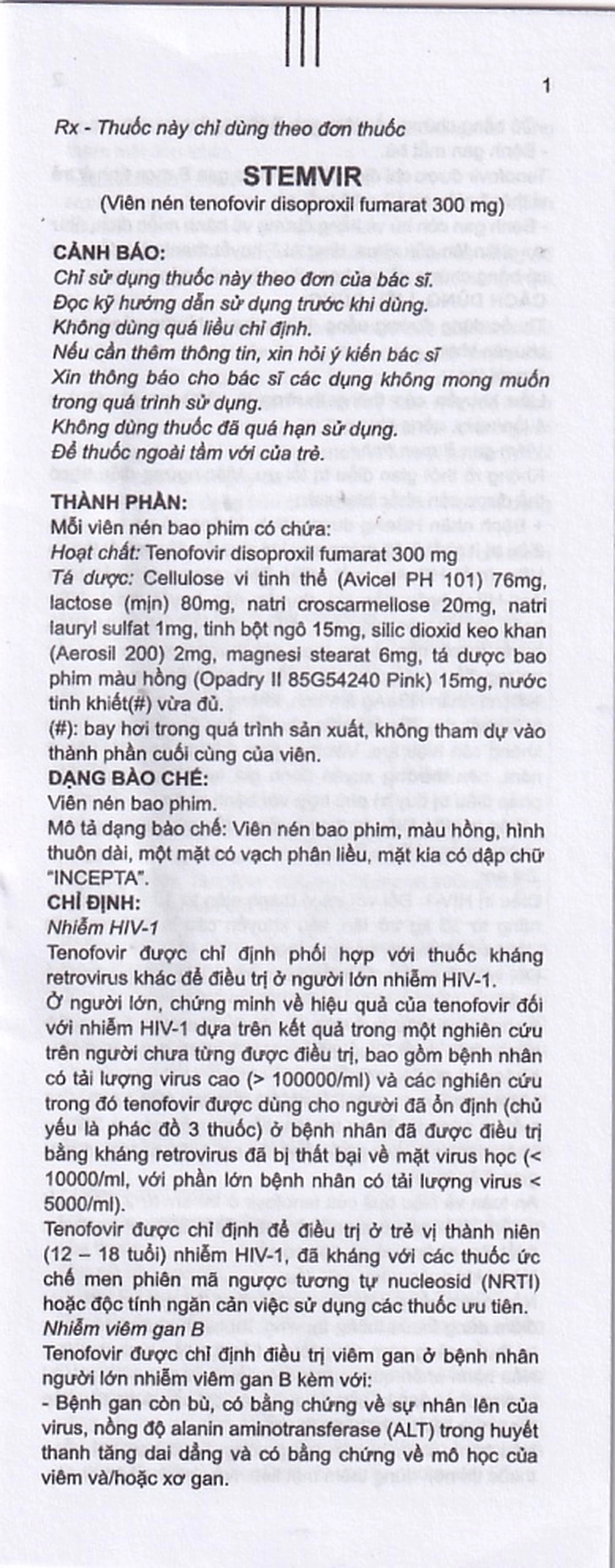 Thuốc Stemvir Incepta hỗ trợ điều trị nhiễm HIV-1 (3 vỉ x 4 viên)