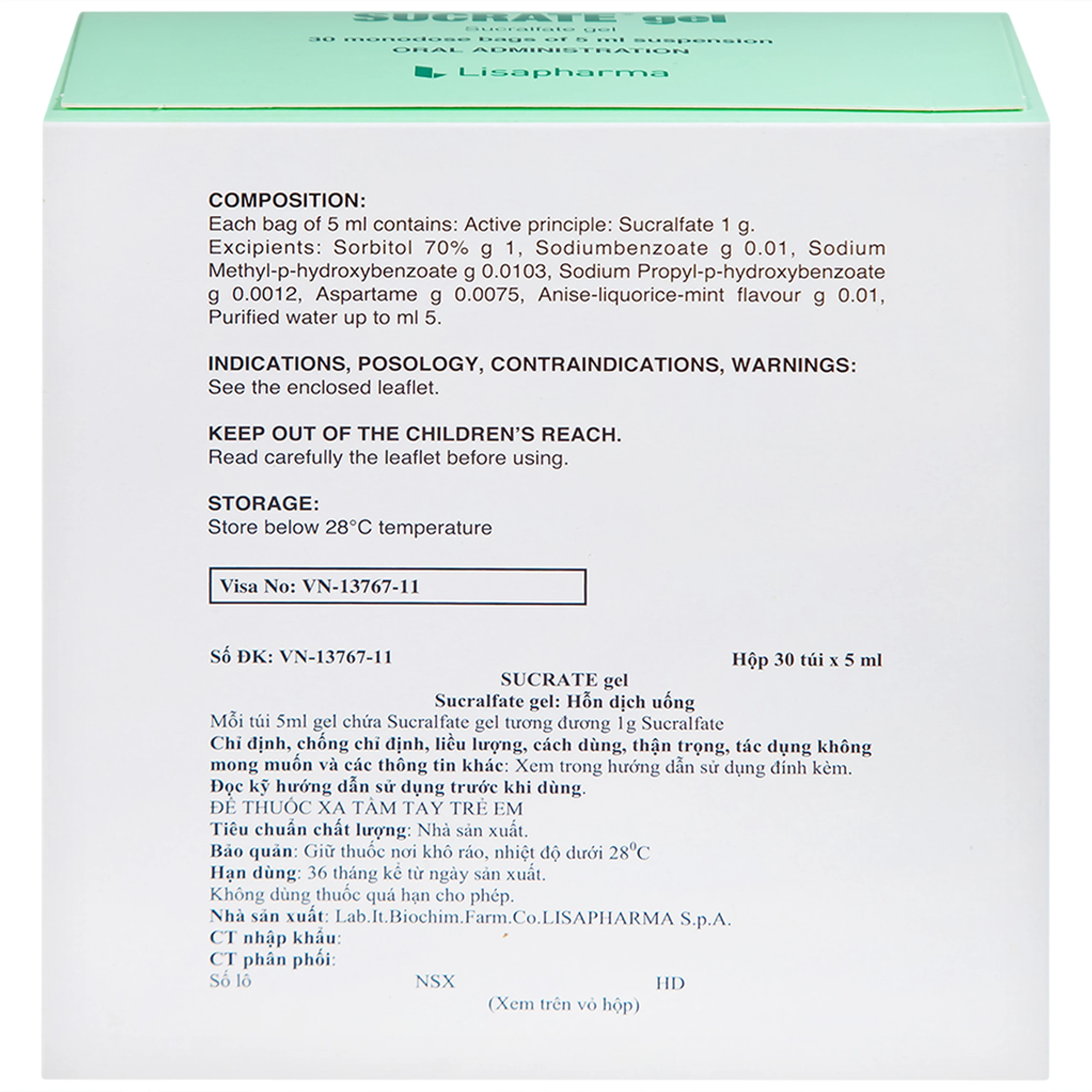 Hỗn dịch Sucrate Gel Istituto Biochimico Italiano điều trị loét dạ dày - tá tràng (30 gói x 5ml)