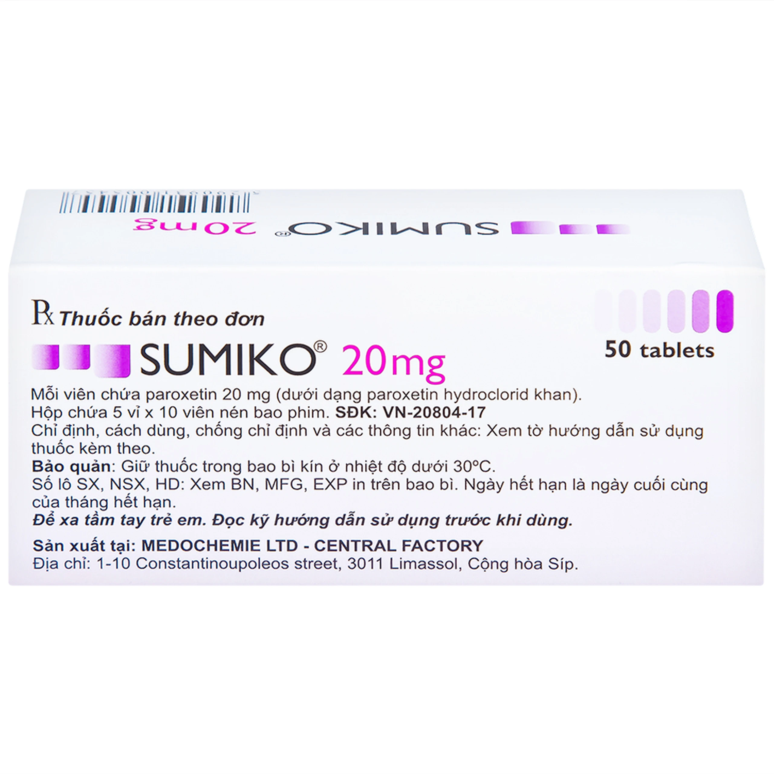 Thuốc Sumiko 20mg Medochemie điều trị bệnh trầm cảm (5 vỉ x 10 viên)