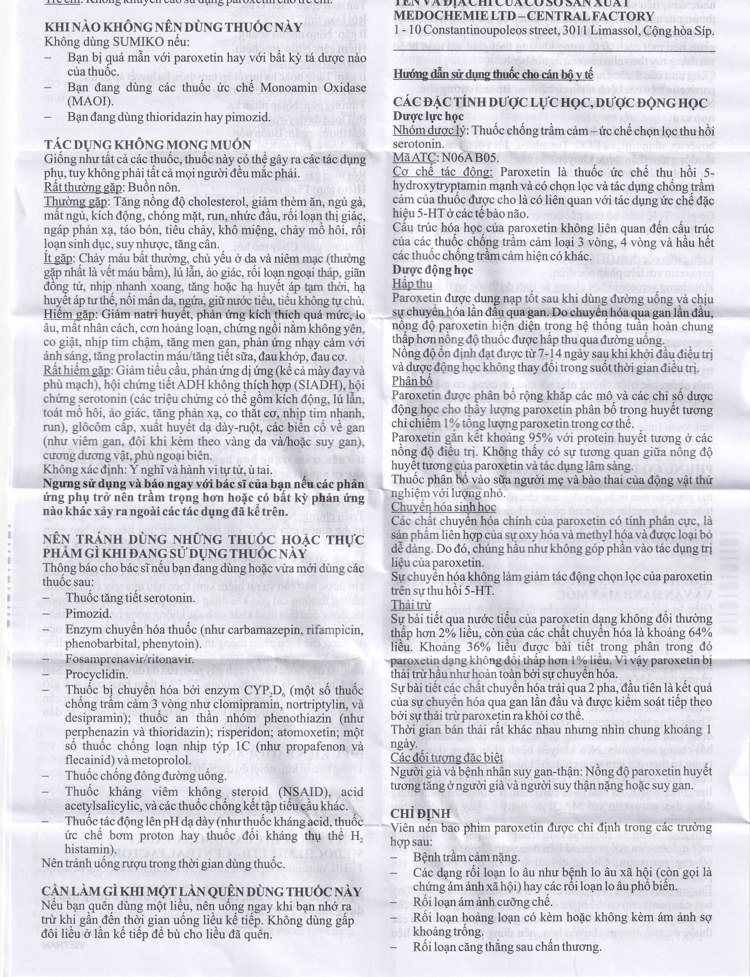 Thuốc Sumiko 20mg Medochemie điều trị bệnh trầm cảm (5 vỉ x 10 viên)