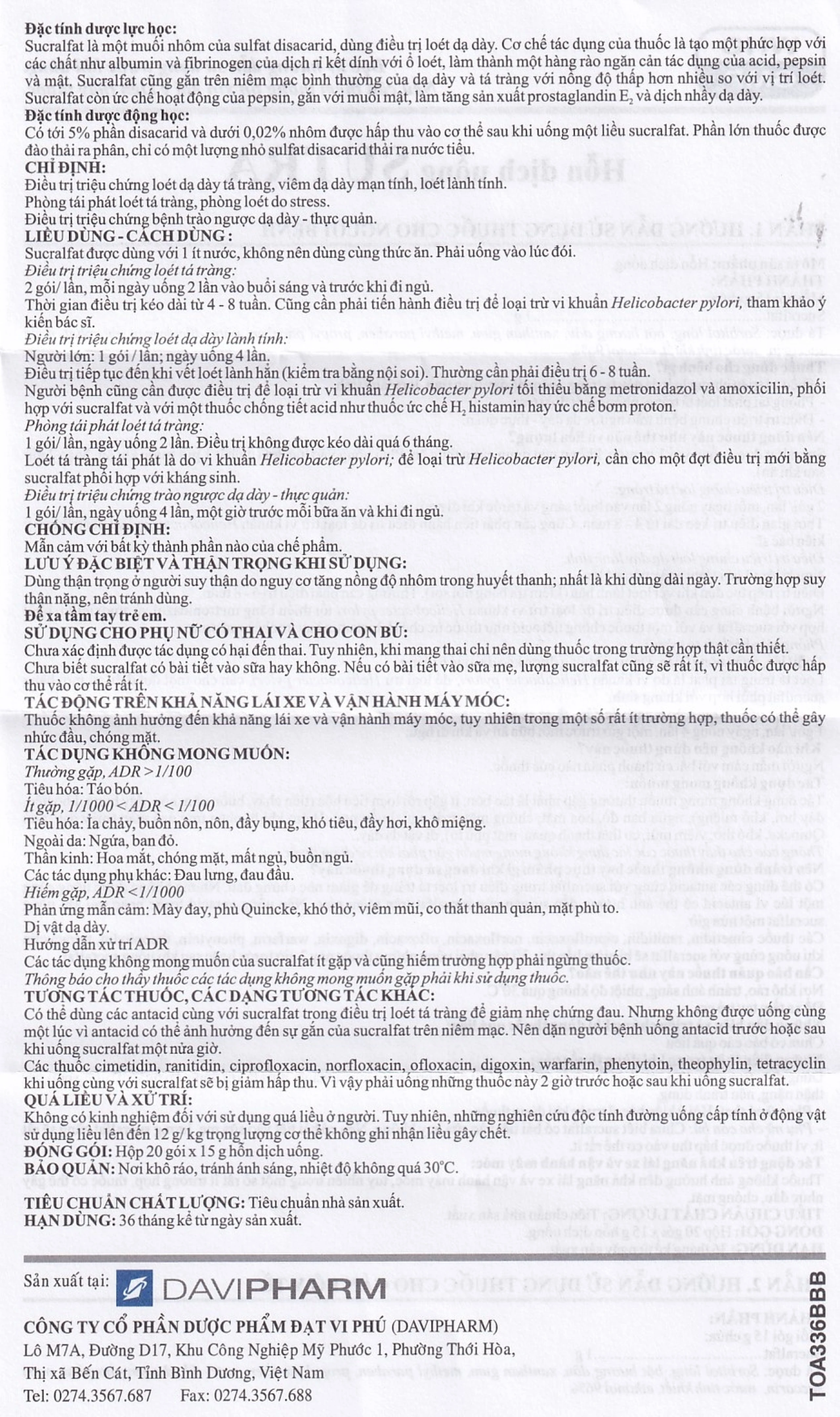 Hỗn dịch uống Sutra điều trị loét dạ dày, tá tràng (20 gói x 15g)