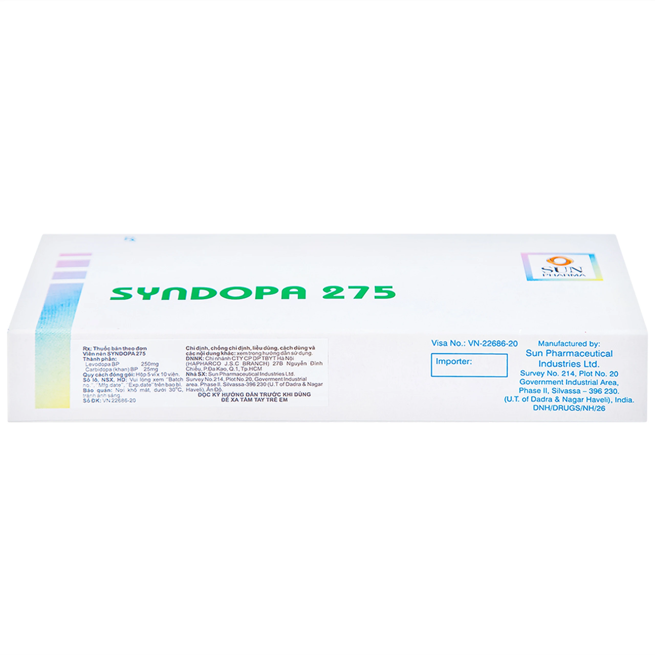 Thuốc Syndopa 275 Sun Pharma điều trị triệu chứng bệnh Parkinson (5 vỉ x 10 viên)