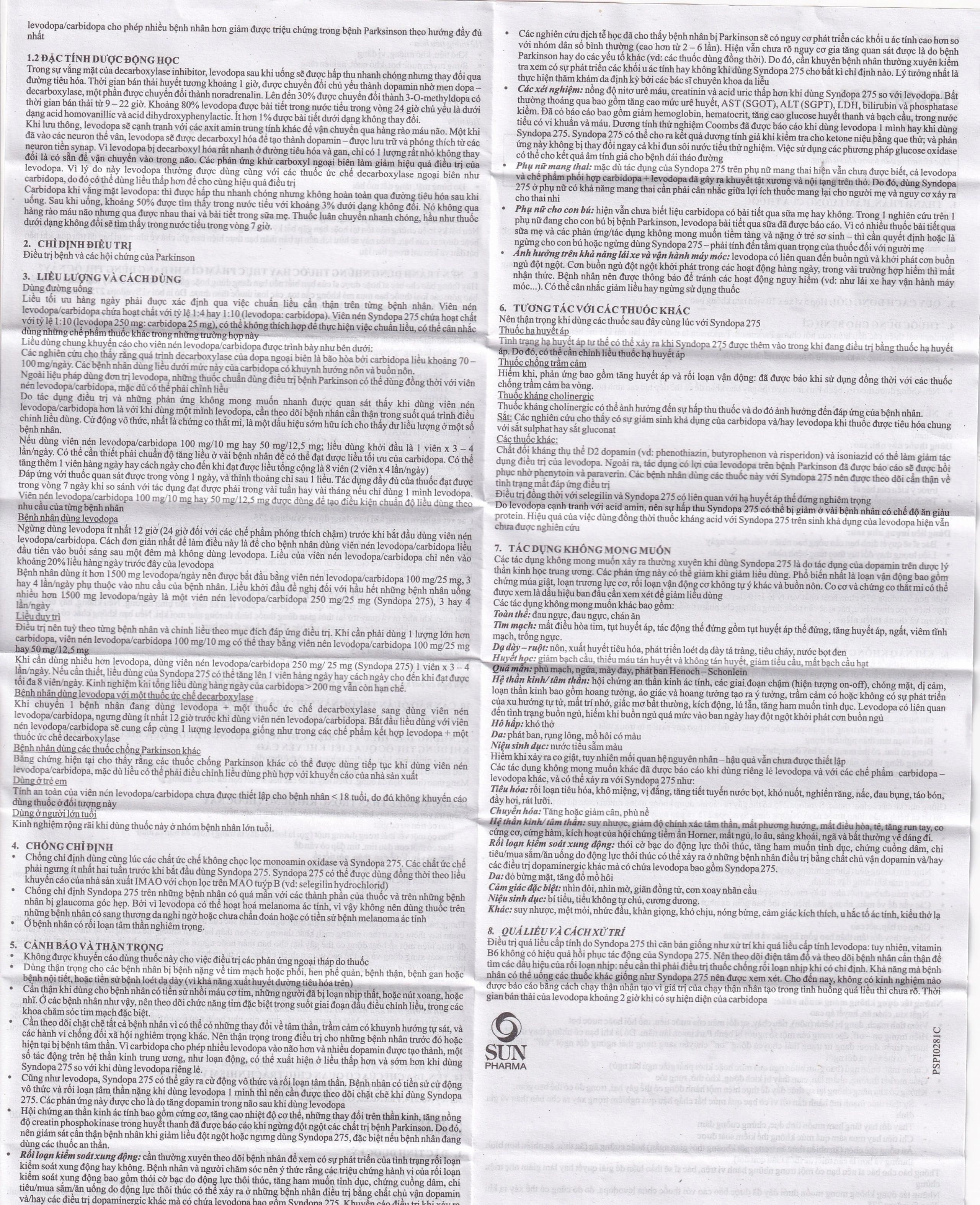 Thuốc Syndopa 275 Sun Pharma điều trị triệu chứng bệnh Parkinson (5 vỉ x 10 viên)