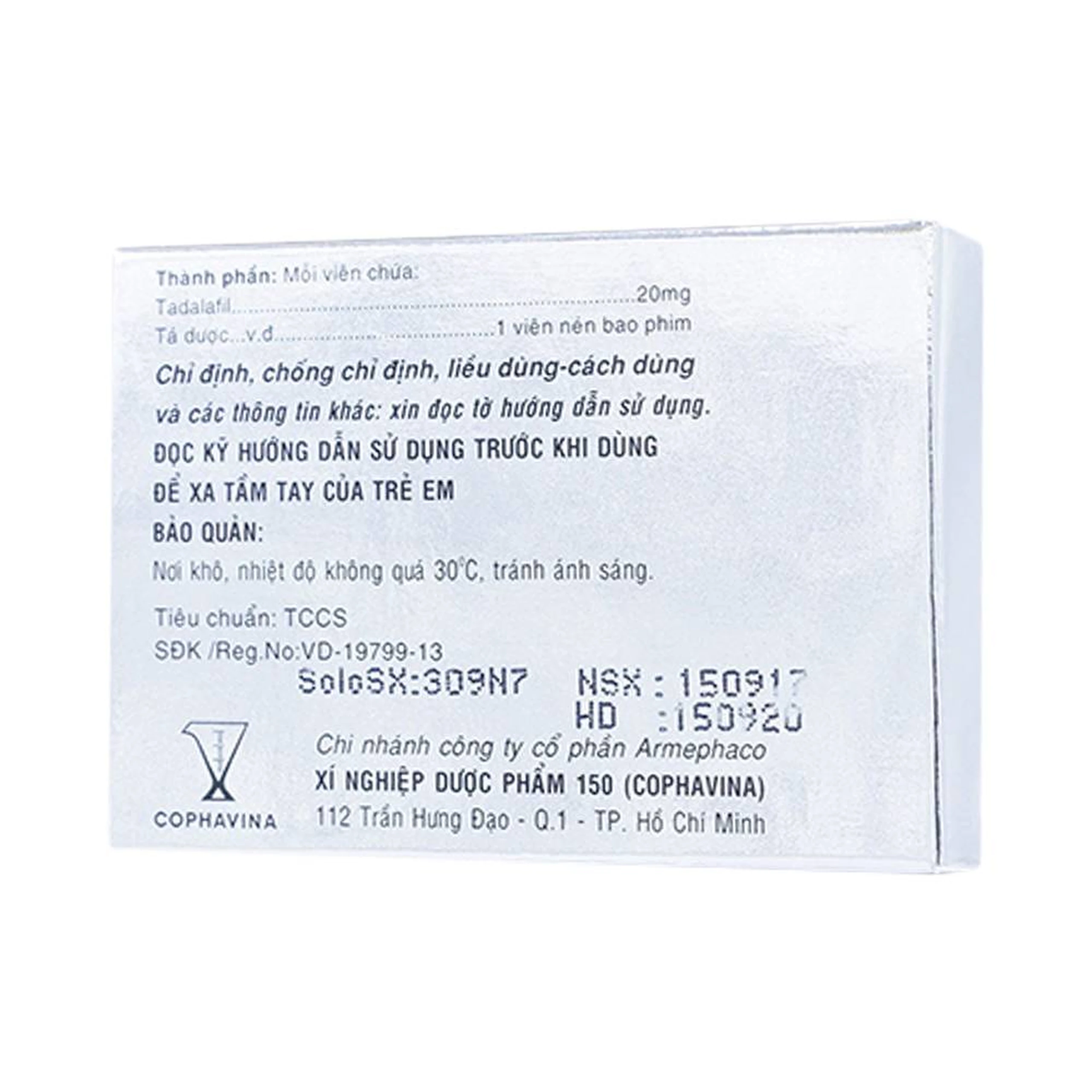 Thuốc Tadalafil 20mg Cophavina điều trị rối loạn cương dương (1 vỉ x 4 viên)