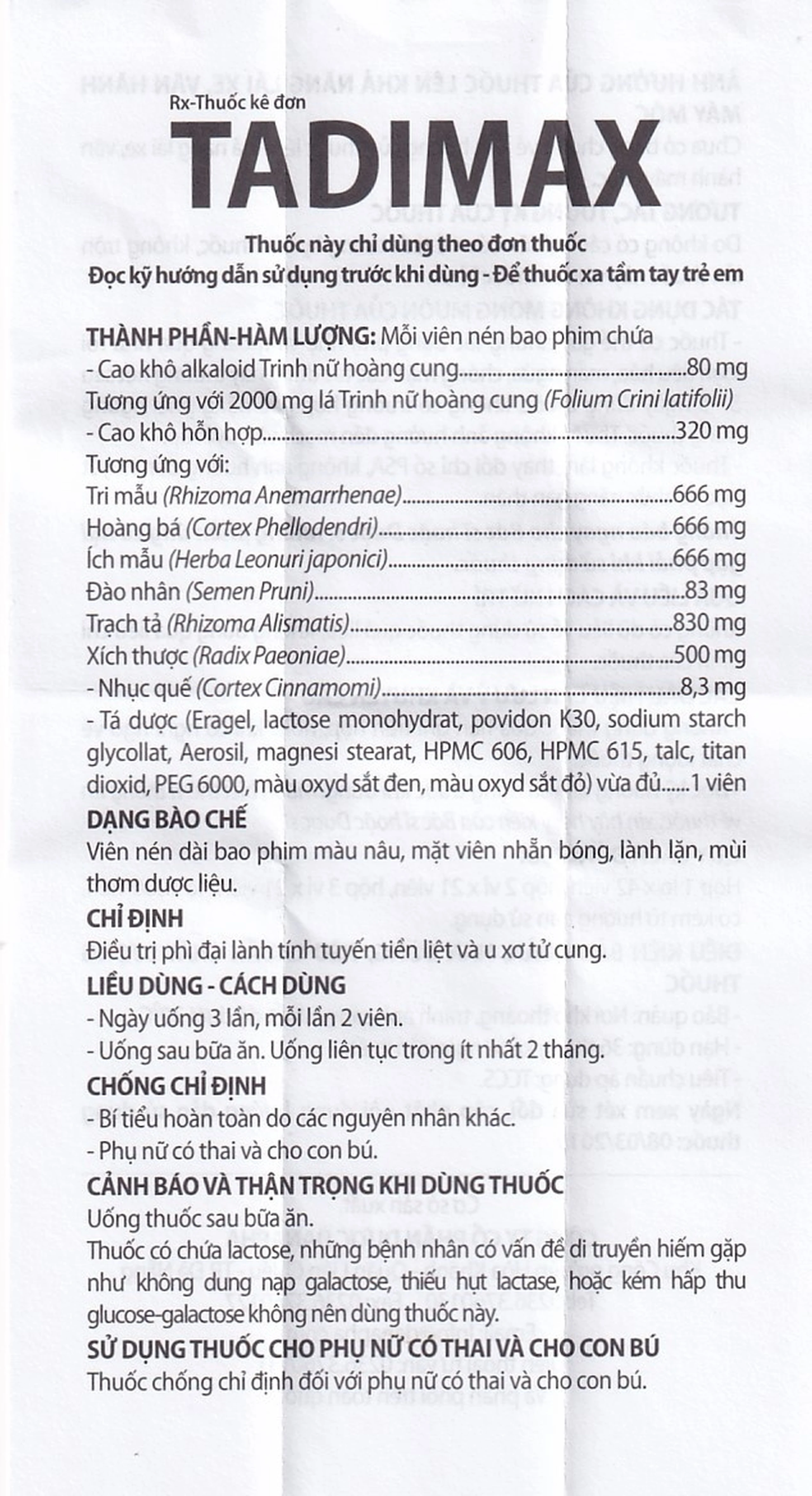 Thuốc Tadimax Danapha điều trị phì đại lành tính tuyến tiền liệt và u xơ tử cung (42 viên)