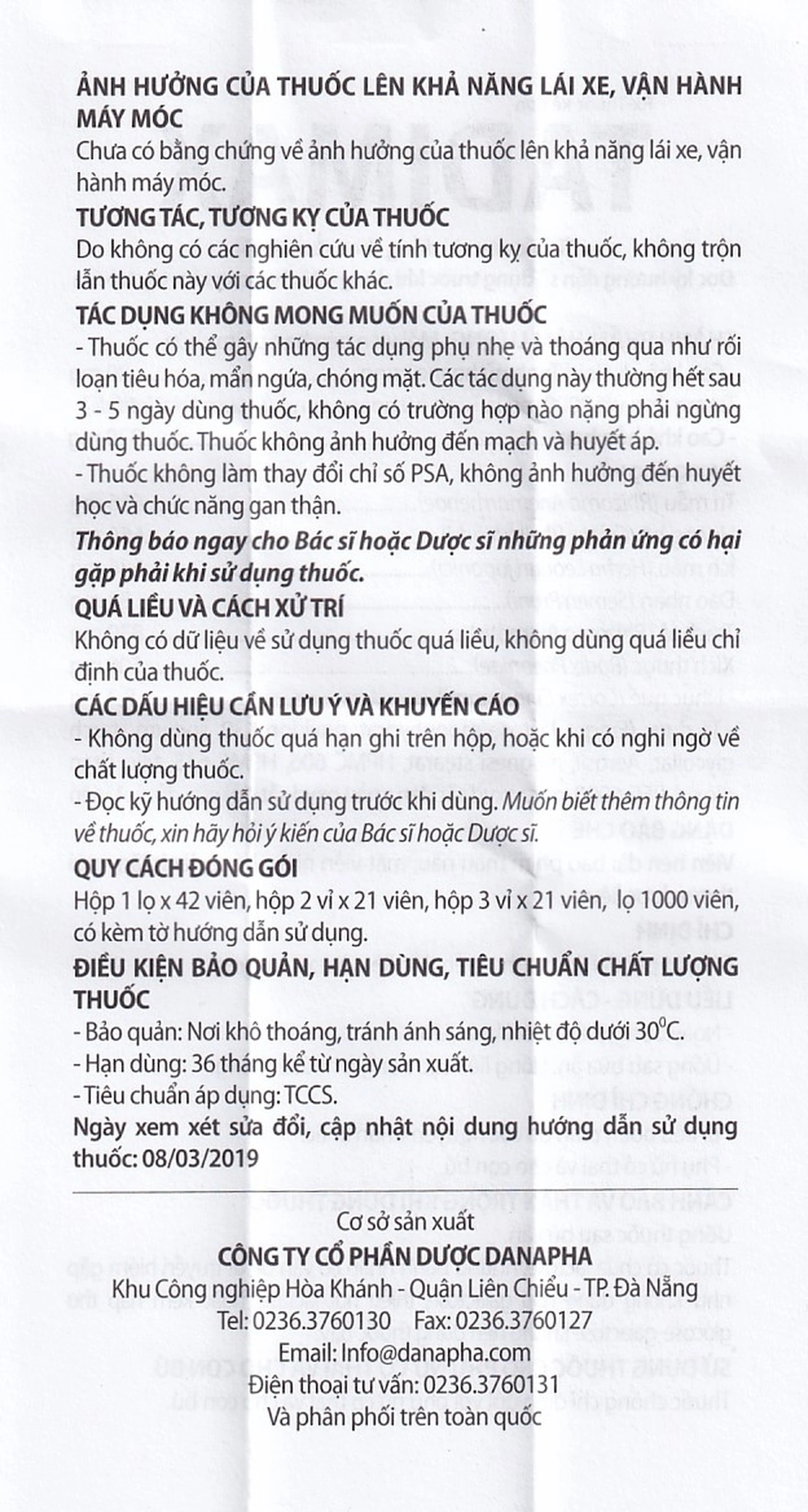 Thuốc Tadimax Danapha điều trị phì đại lành tính tuyến tiền liệt và u xơ tử cung (42 viên)