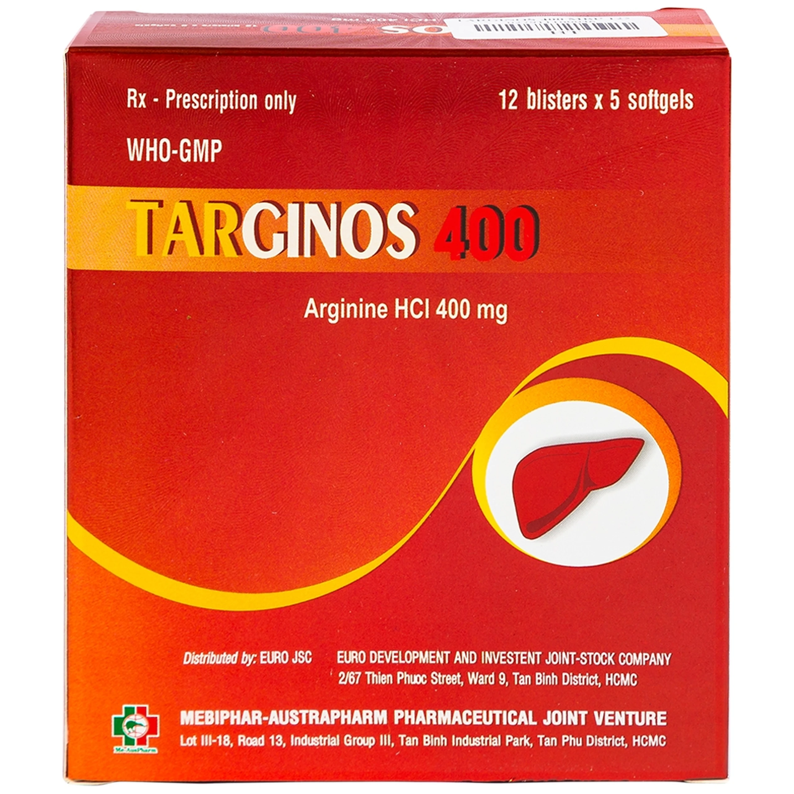 Thuốc Targinos 400 Mebiphar điều trị duy trì tăng amoniac máu (12 vỉ x 5 viên)