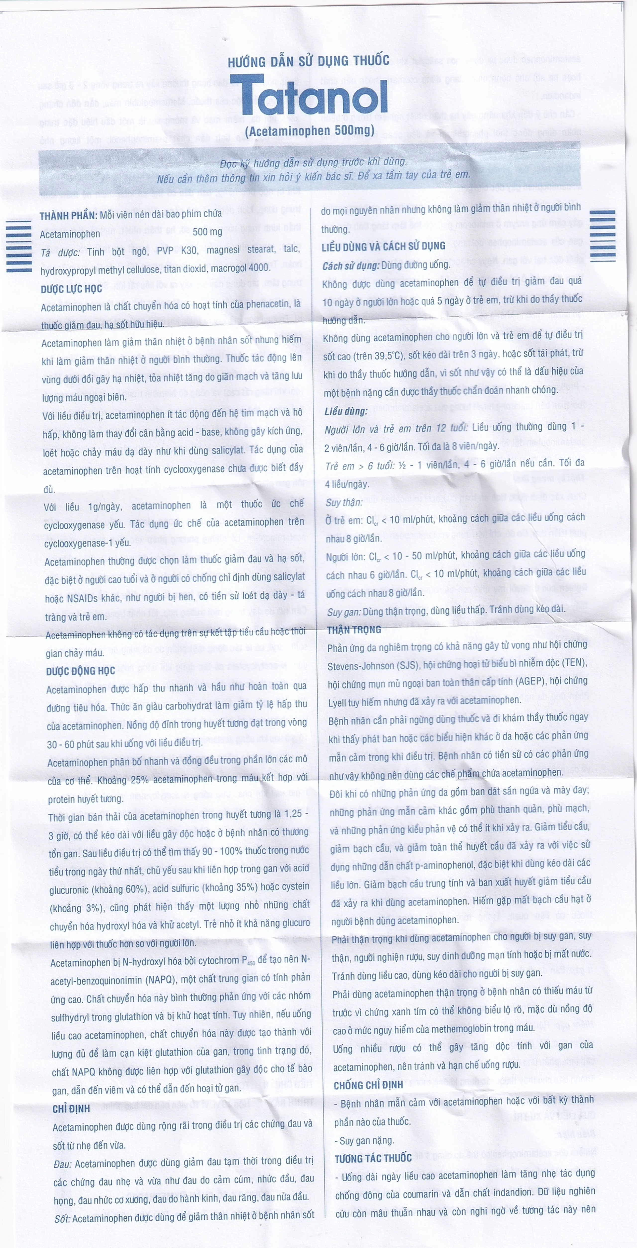 Thuốc Tatanol giảm đau, hạ sốt (10 vỉ x 10 viên)