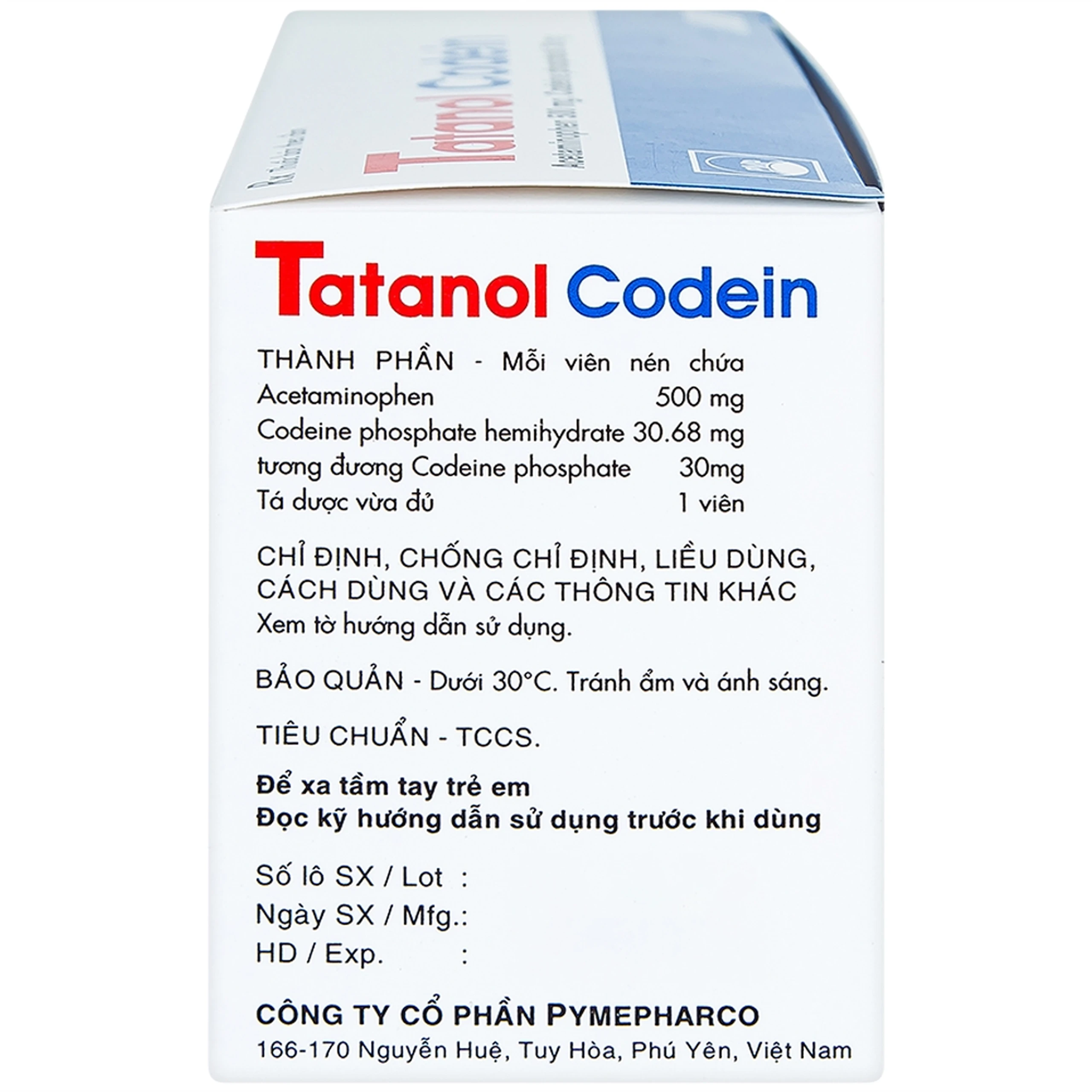 Thuốc Tatanol Codein hỗ trợ điều trị các cơn đau vừa và nặng (20 vỉ x 4 viên)