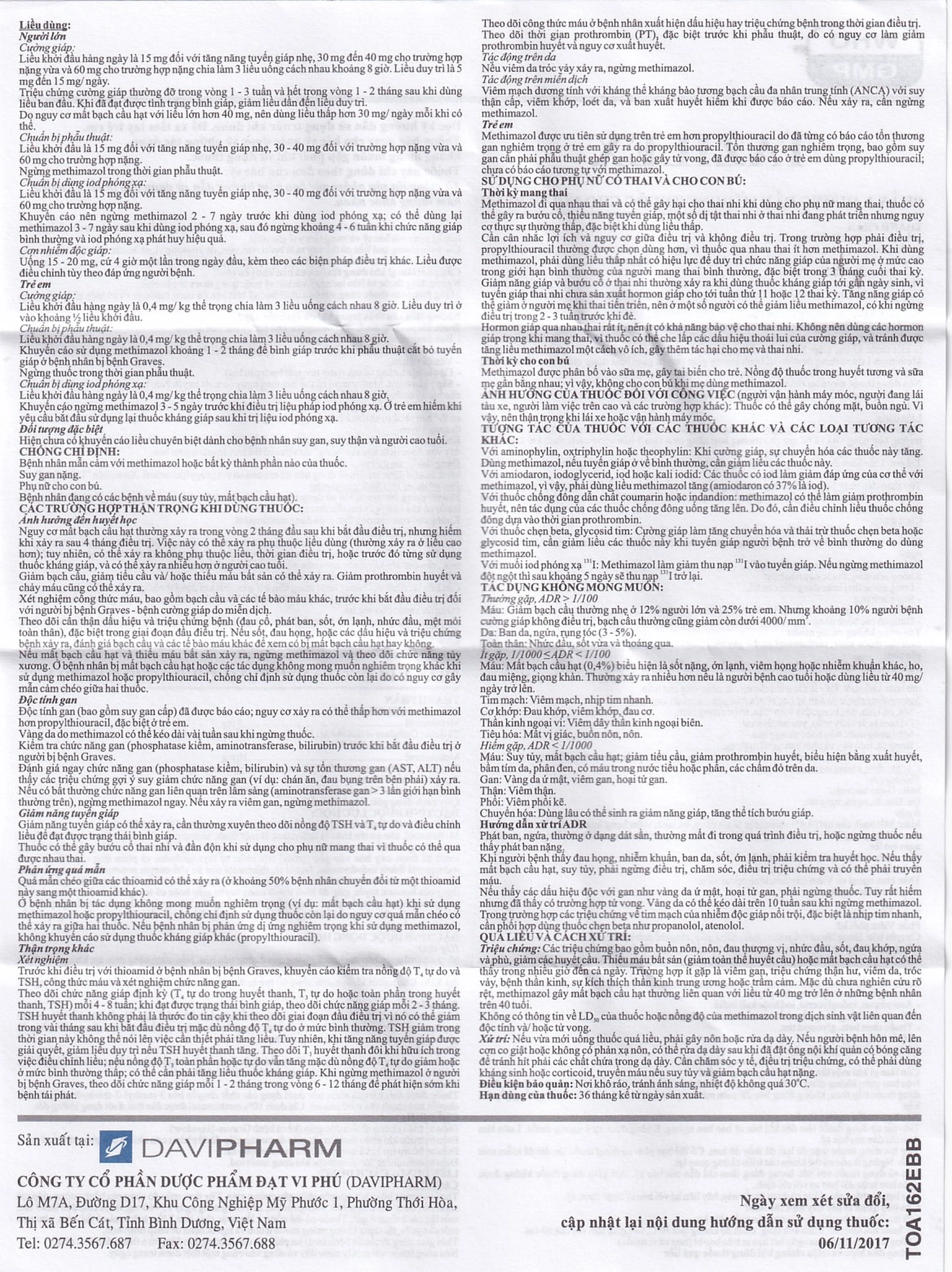 Thuốc Tazilex Davipharm điều trị trước khi phẫu thuật tuyến giáp (10 vỉ x 10 viên) 