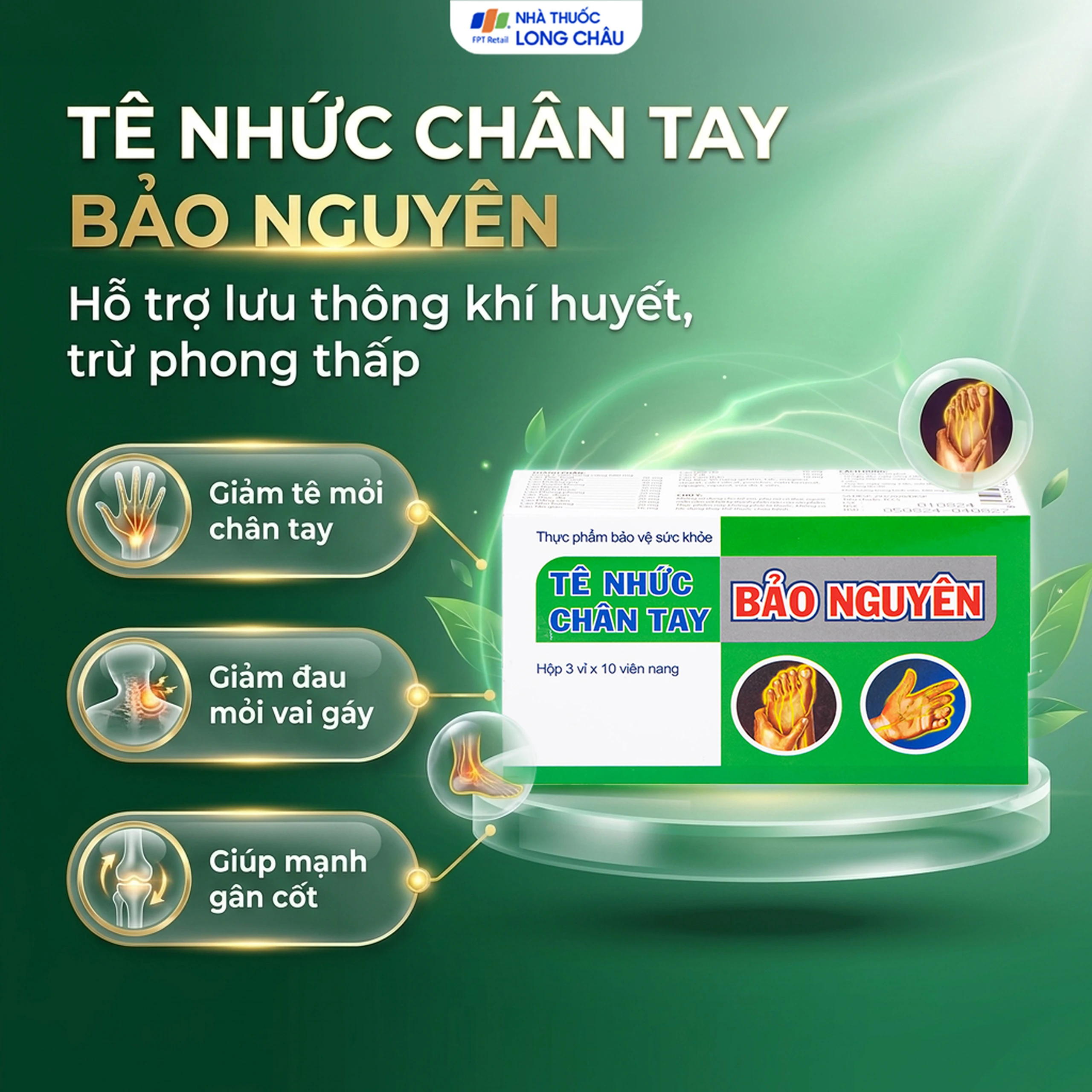 Viên uống hỗ trợ giảm tê nhức chân tay, đau mỏi vai gáy, tăng cường lưu thông khí huyết Tê Nhức Chân Tay Bảo Nguyên (3 vỉ x 10 viên) 2