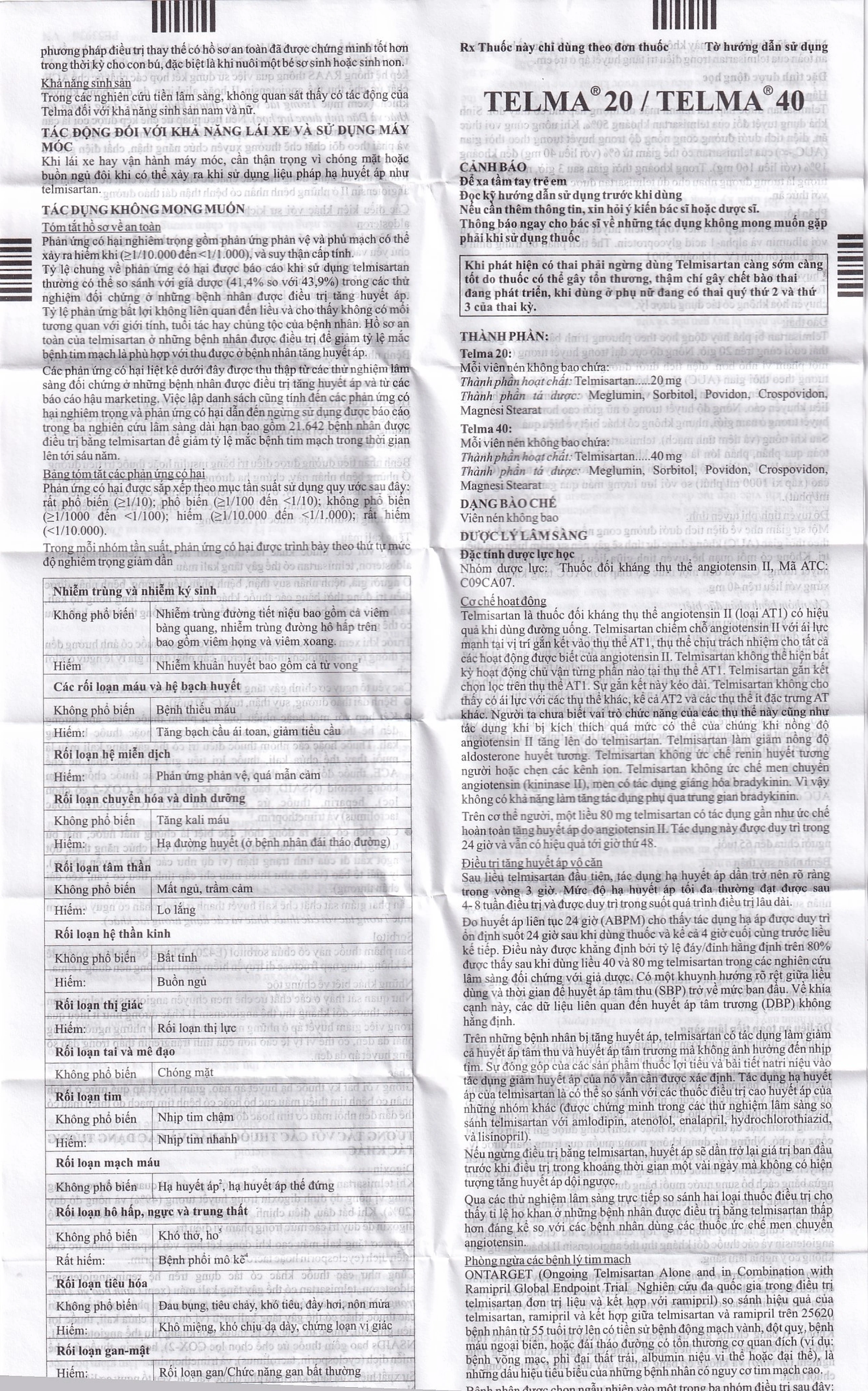 Thuốc Telma 20 Glenmark điều trị tăng huyết áp vô căn (1 vỉ x 10 viên)